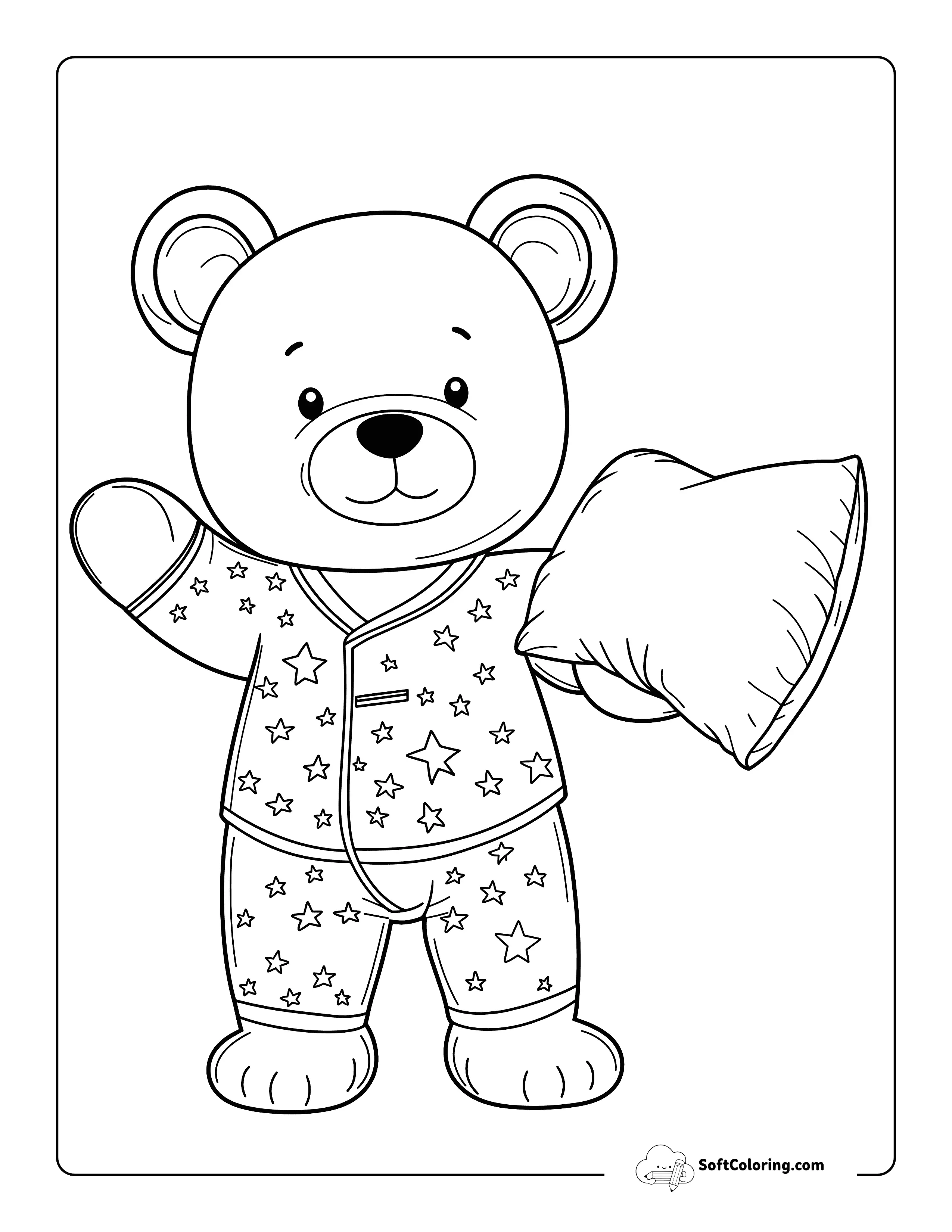 Cute Teddy Bear In Pajamas Coloring Sheet For Kids