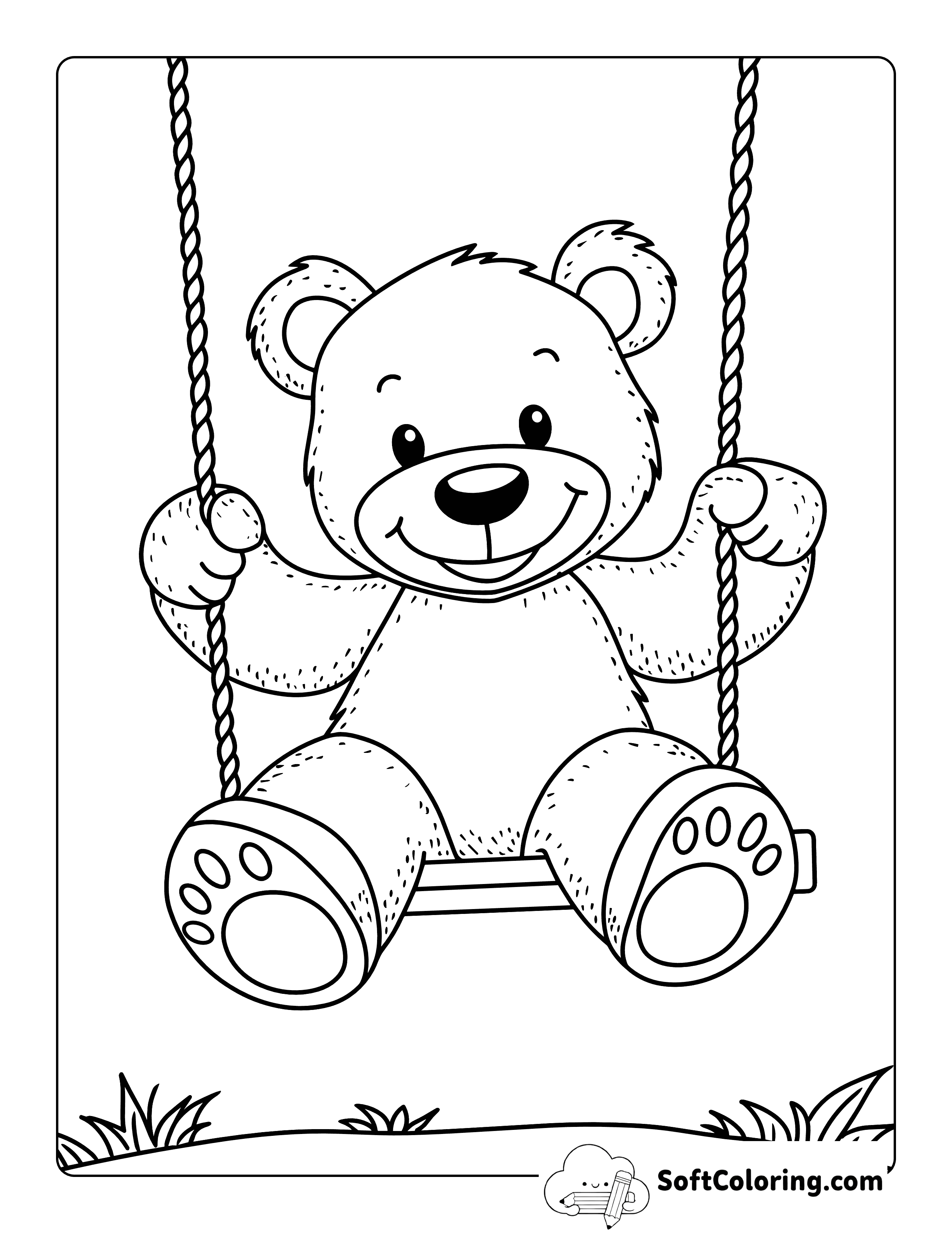 Easy Swingset Teddy Bear Coloring Sheet for Kids