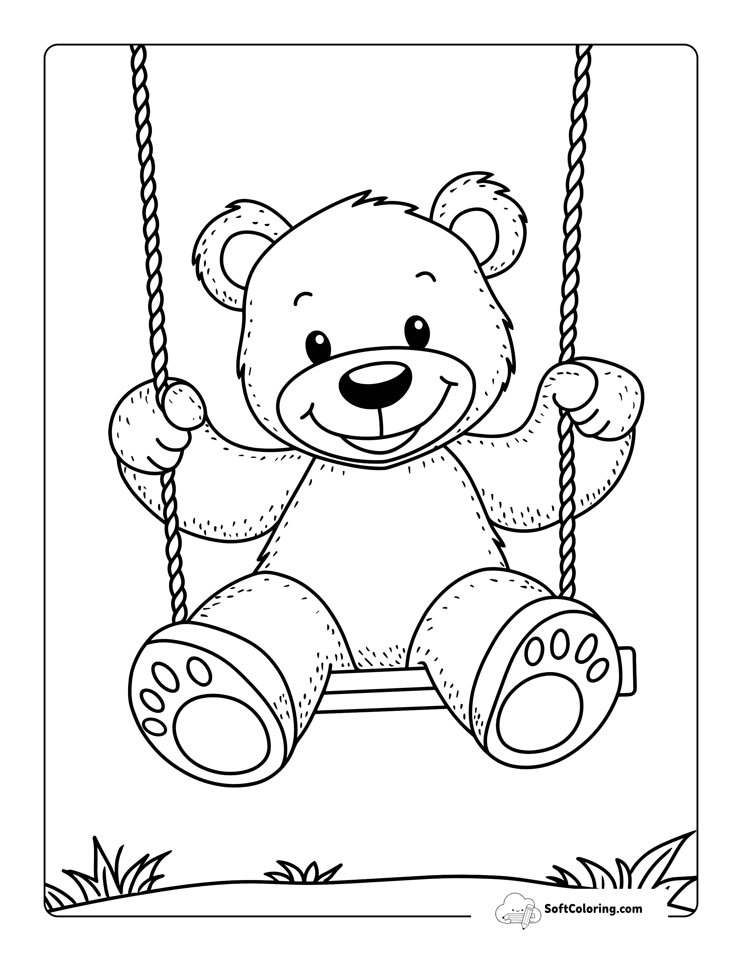 Easy Swingset Teddy Bear Coloring Sheet For Kids