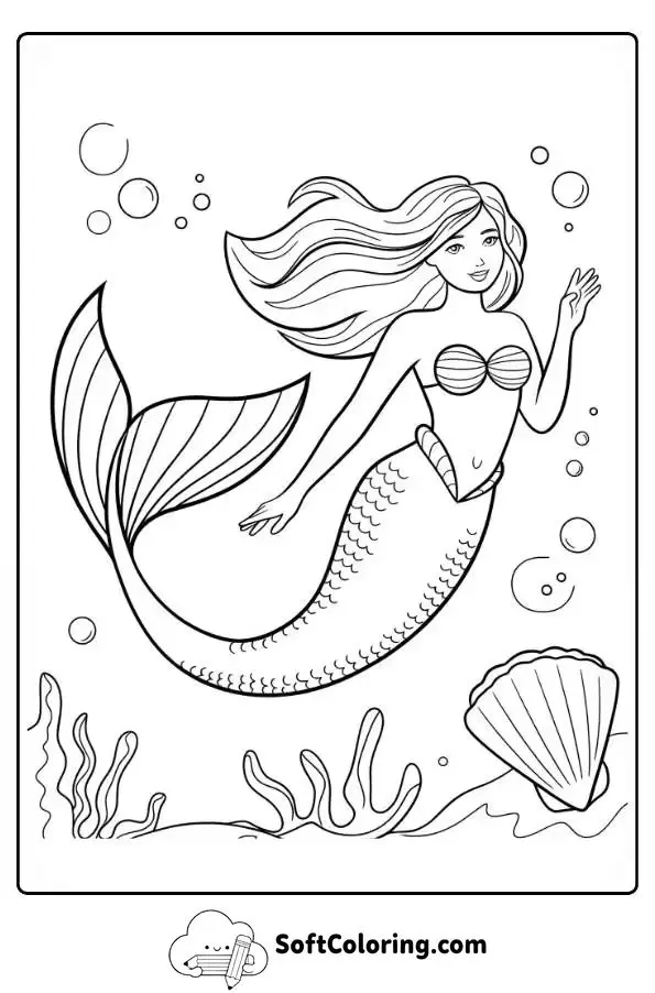 Beautiful Mermaid Coloring Page