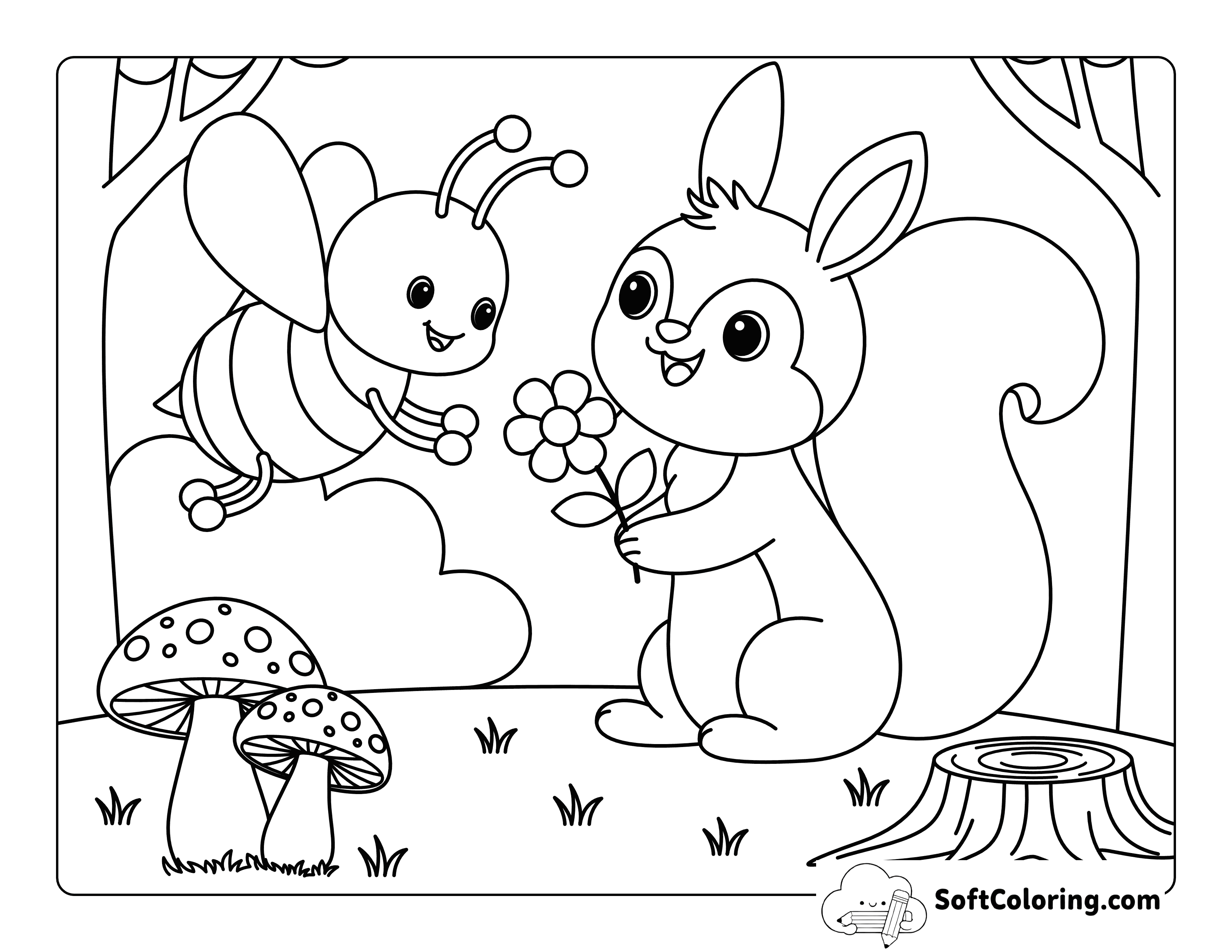 Bumblebee And Forest Friends Coloring Page