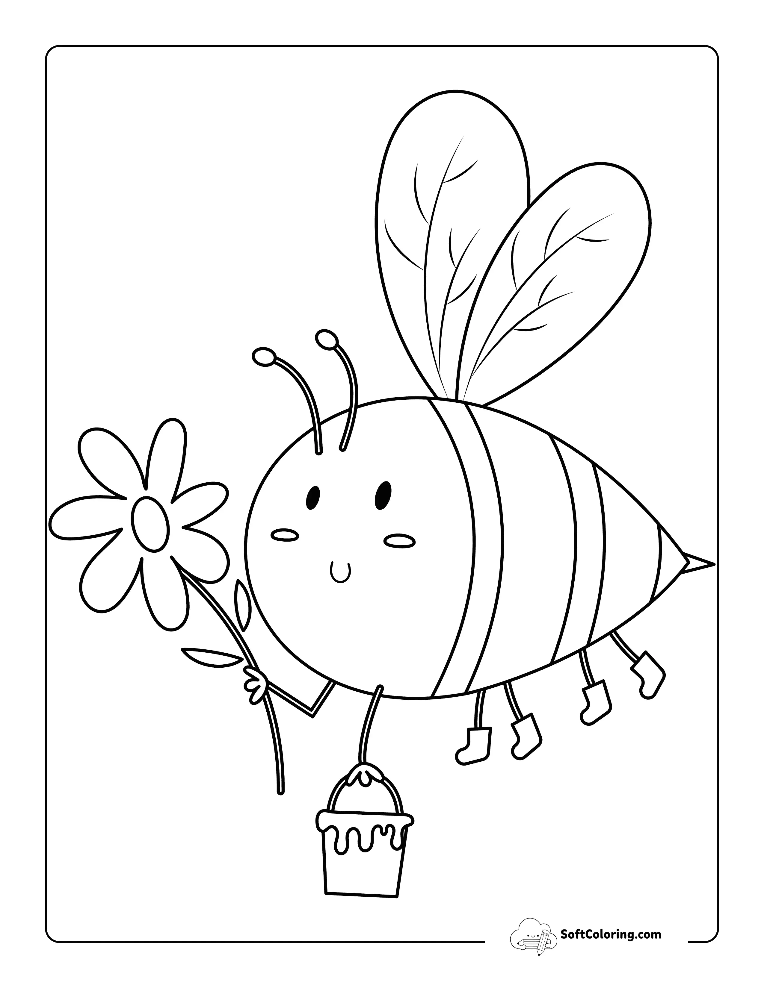 Easy Bee Coloring Page For Kindergartners