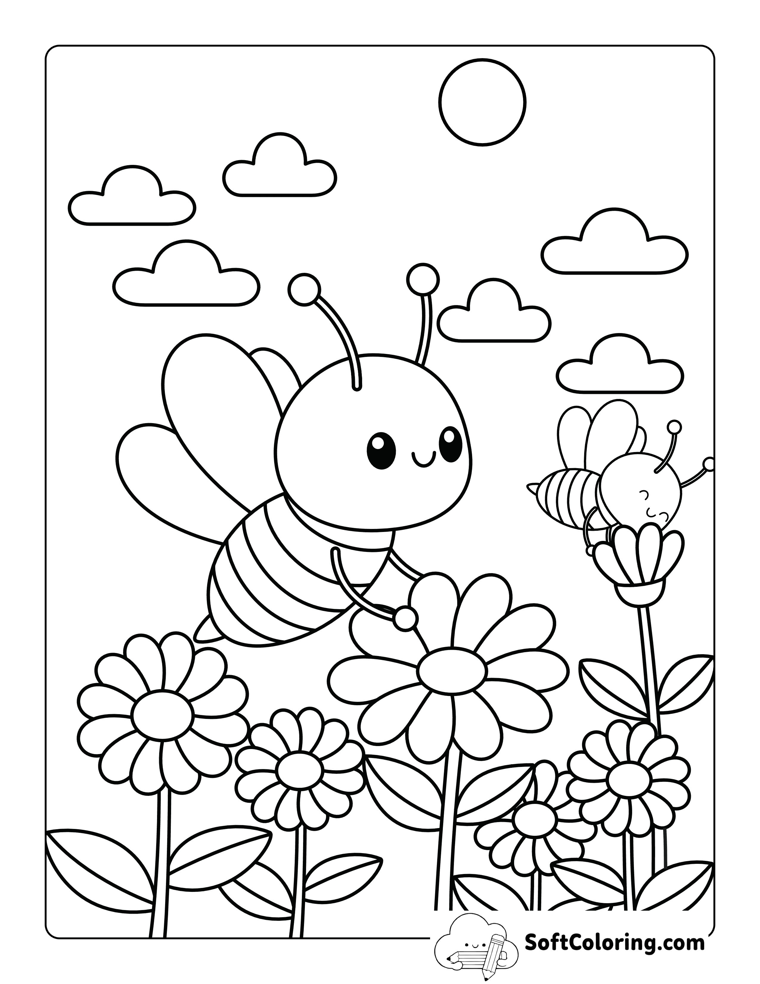 Cute Bee Pollinators Earth Day Coloring Sheet
