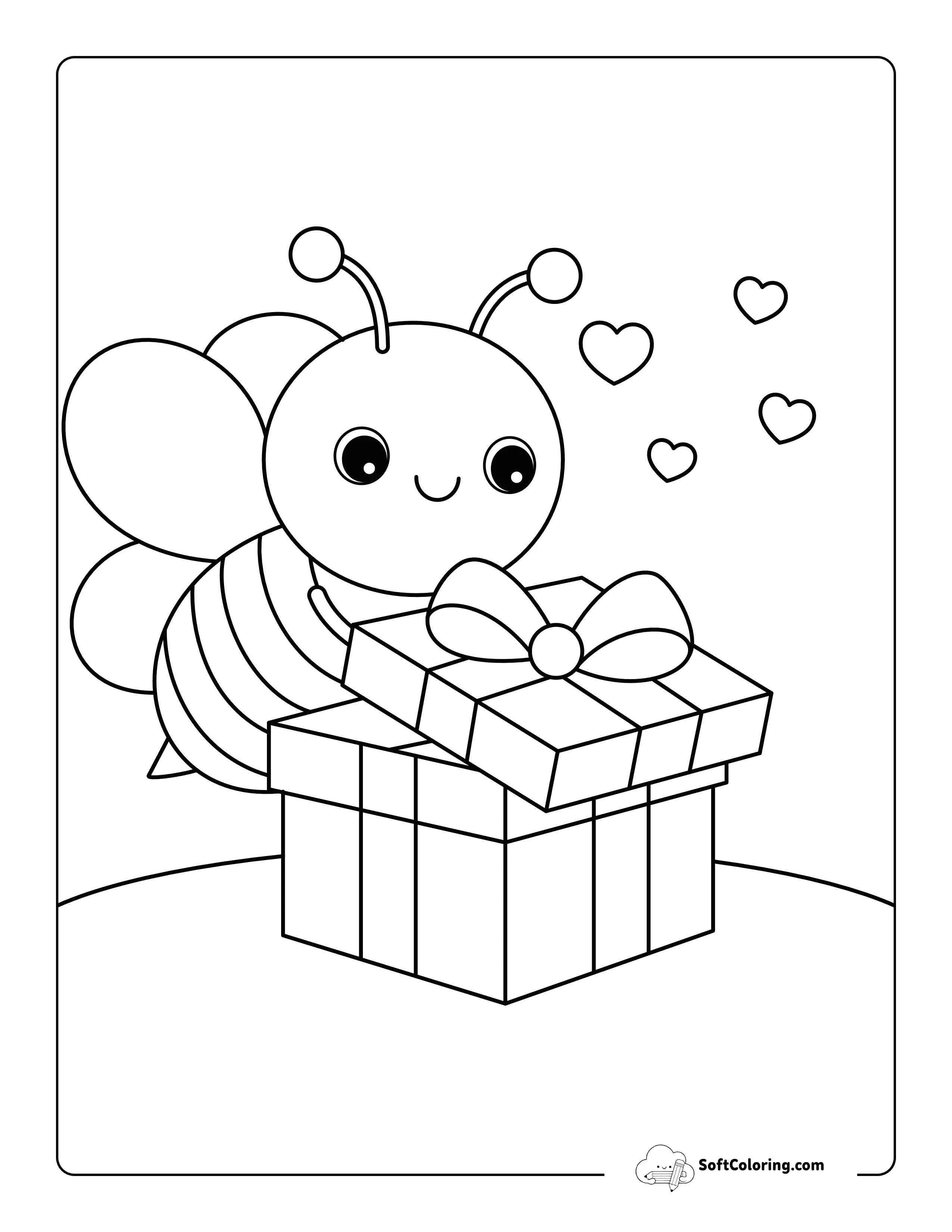 Easy Bee Opening Gift Coloring Sheet