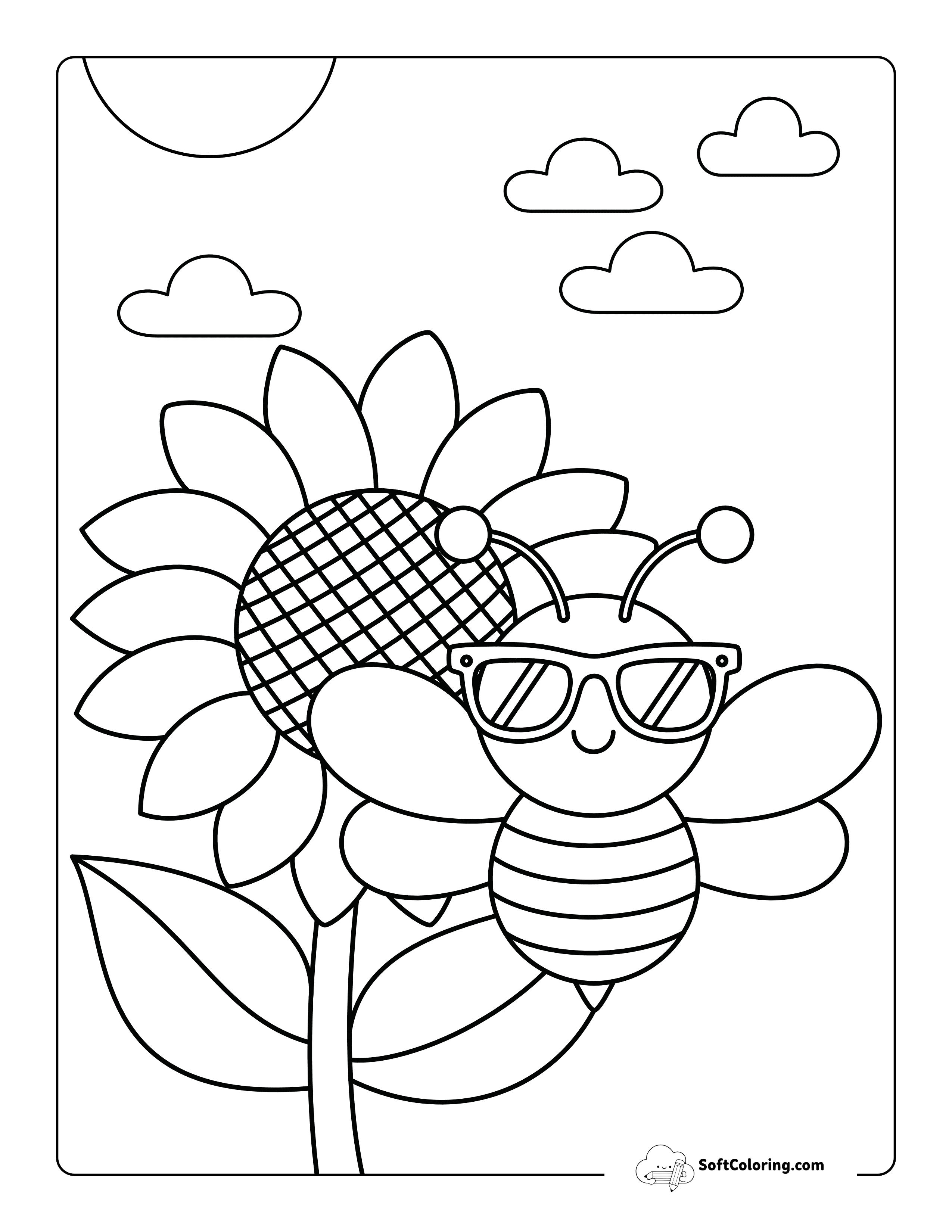 Cute Sunflower And Bee Coloring Sheet For Kids
