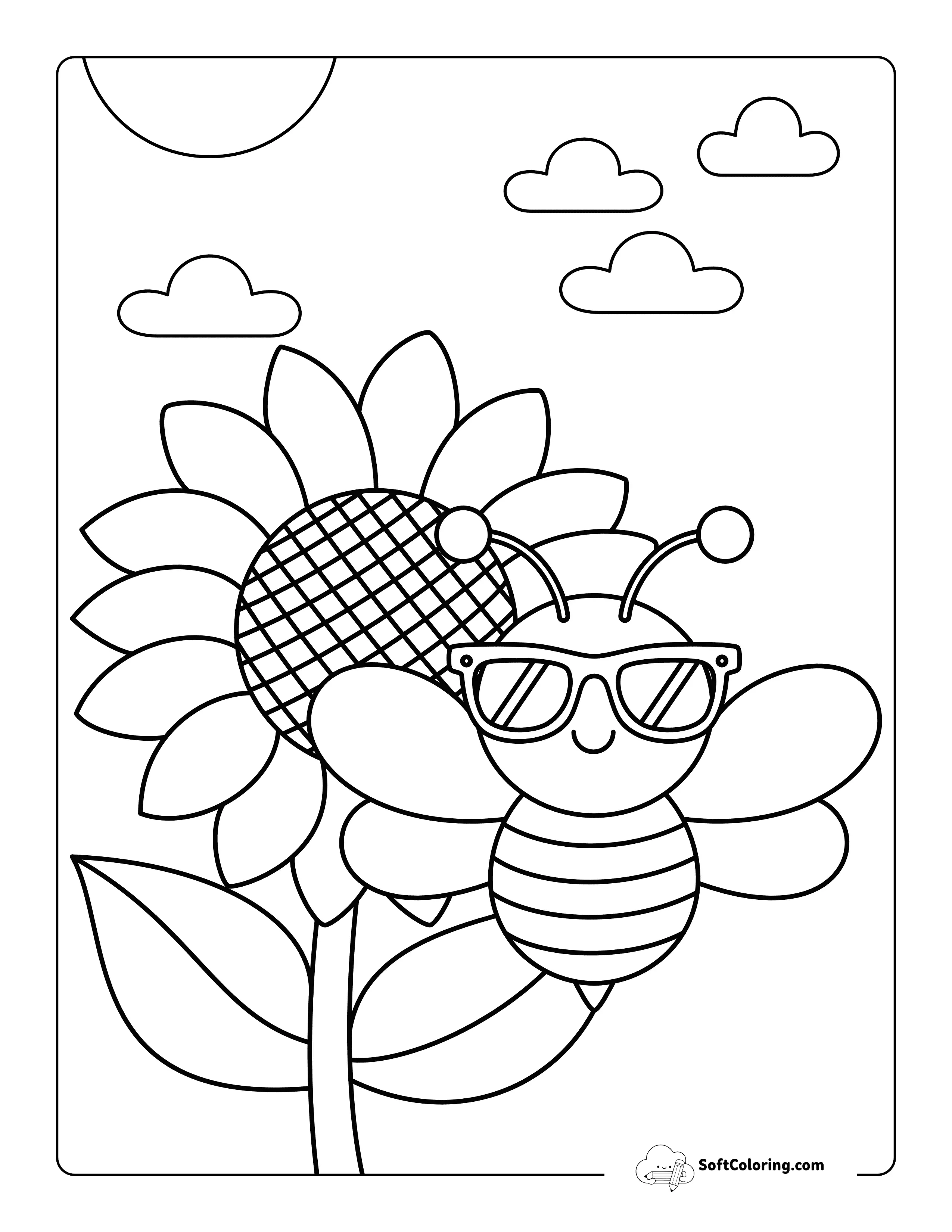 Cute Sunflower And Bee Coloring Sheet For Kids