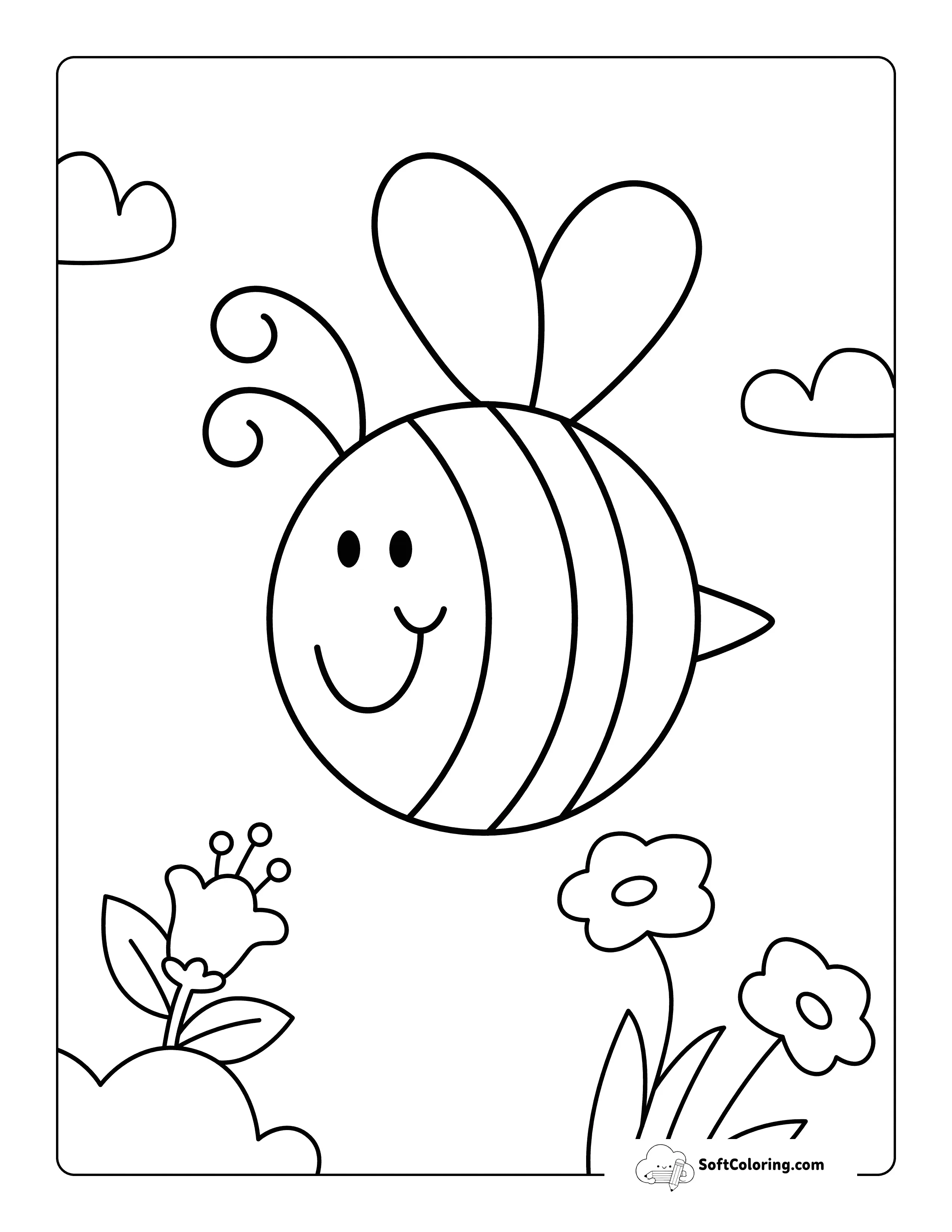 Easy Bee Coloring Sheet For Toddlers