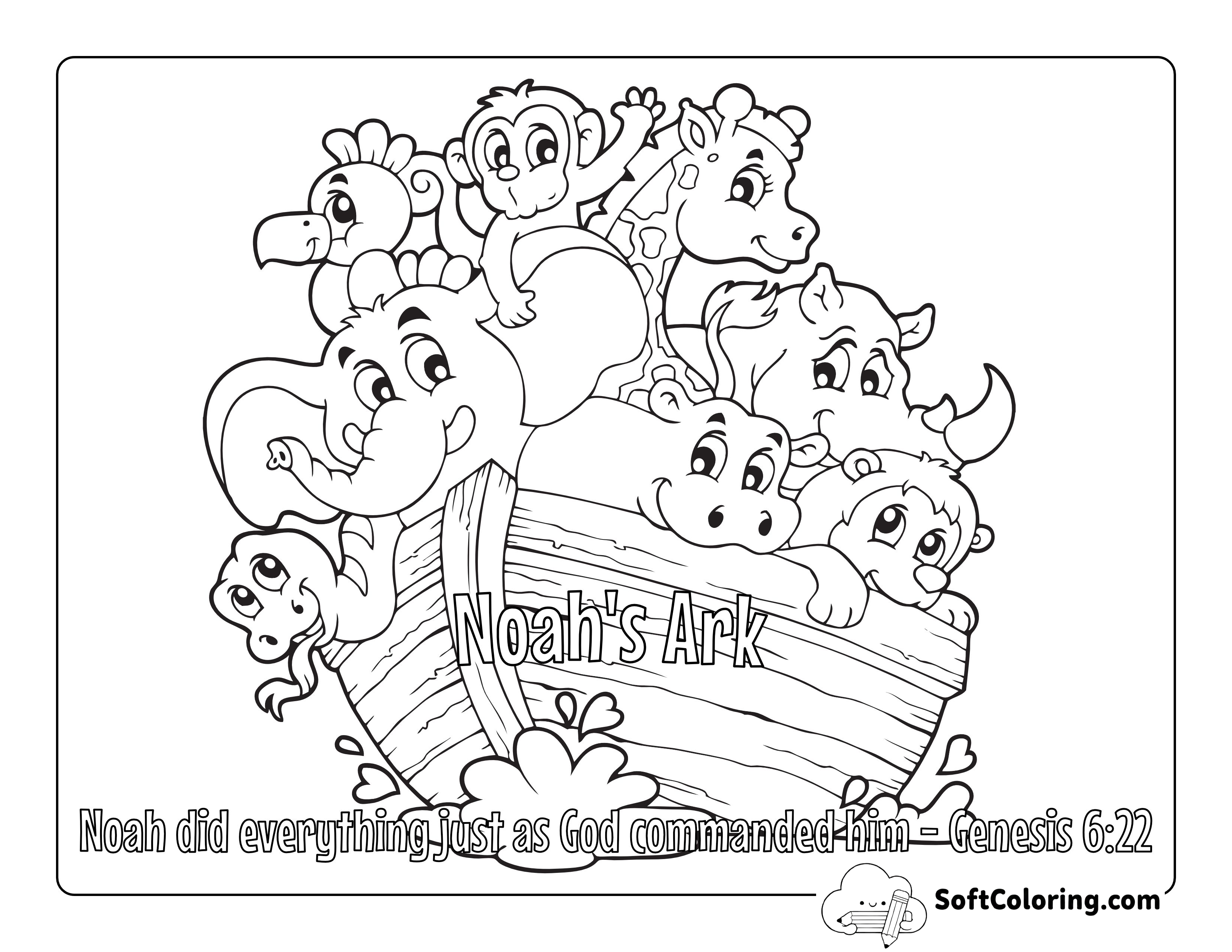 Cute Noah's Ark Bible Picture for Kids