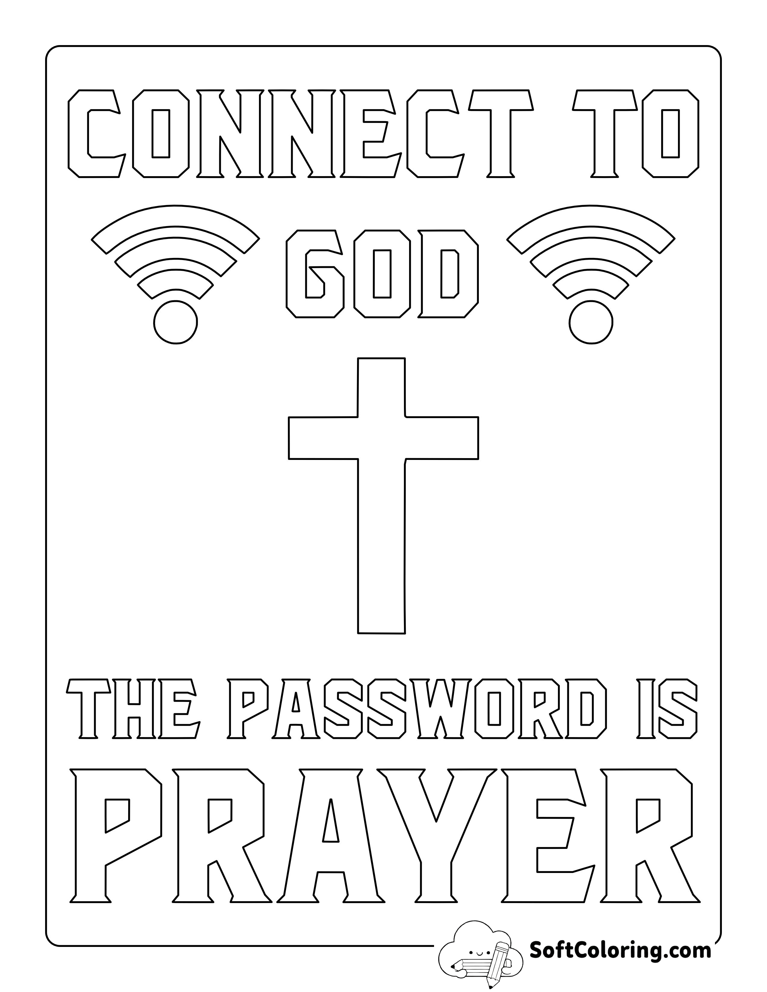 "Connect to God. The Password is Prayer" Christian Coloring Page