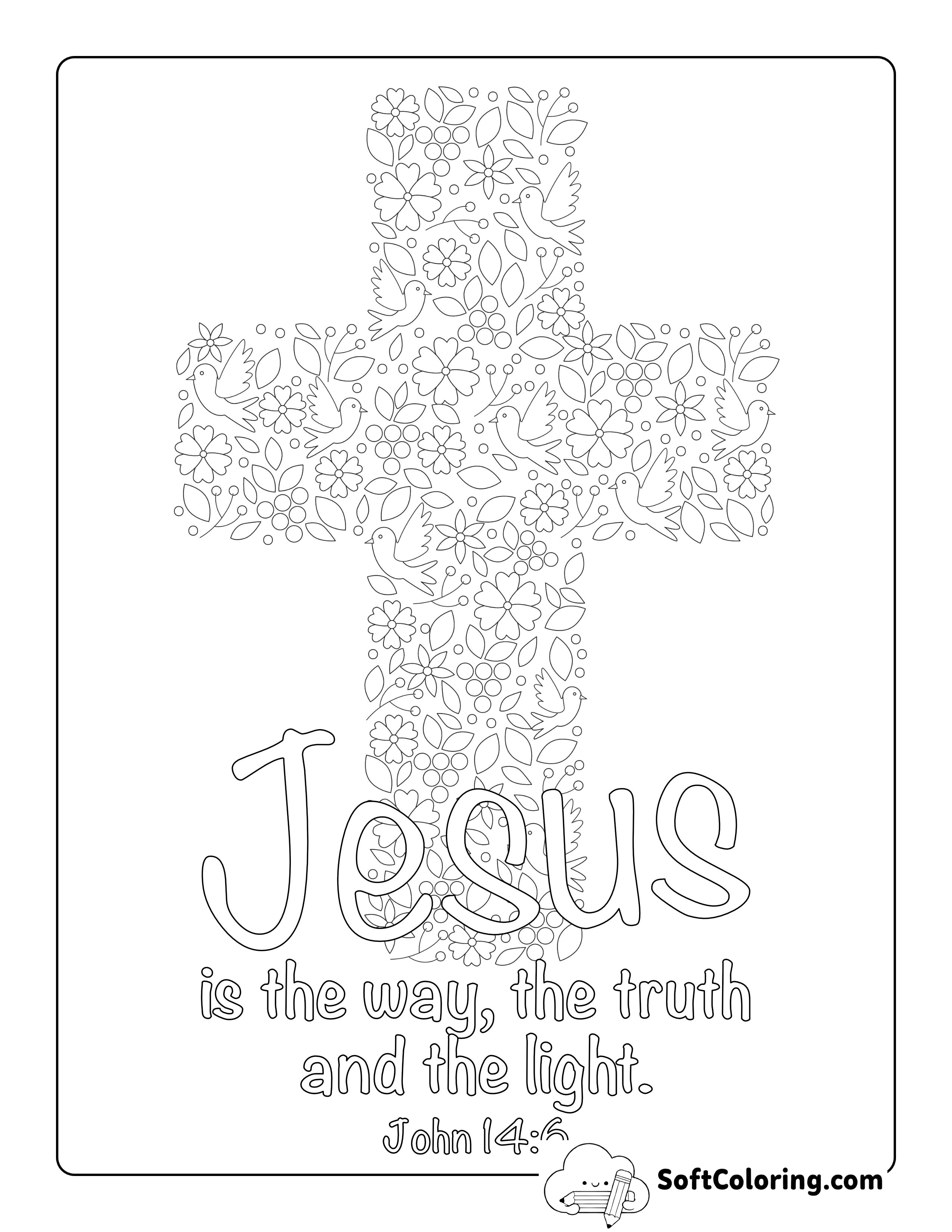 Christian Cross Coloring Sheet for Teens