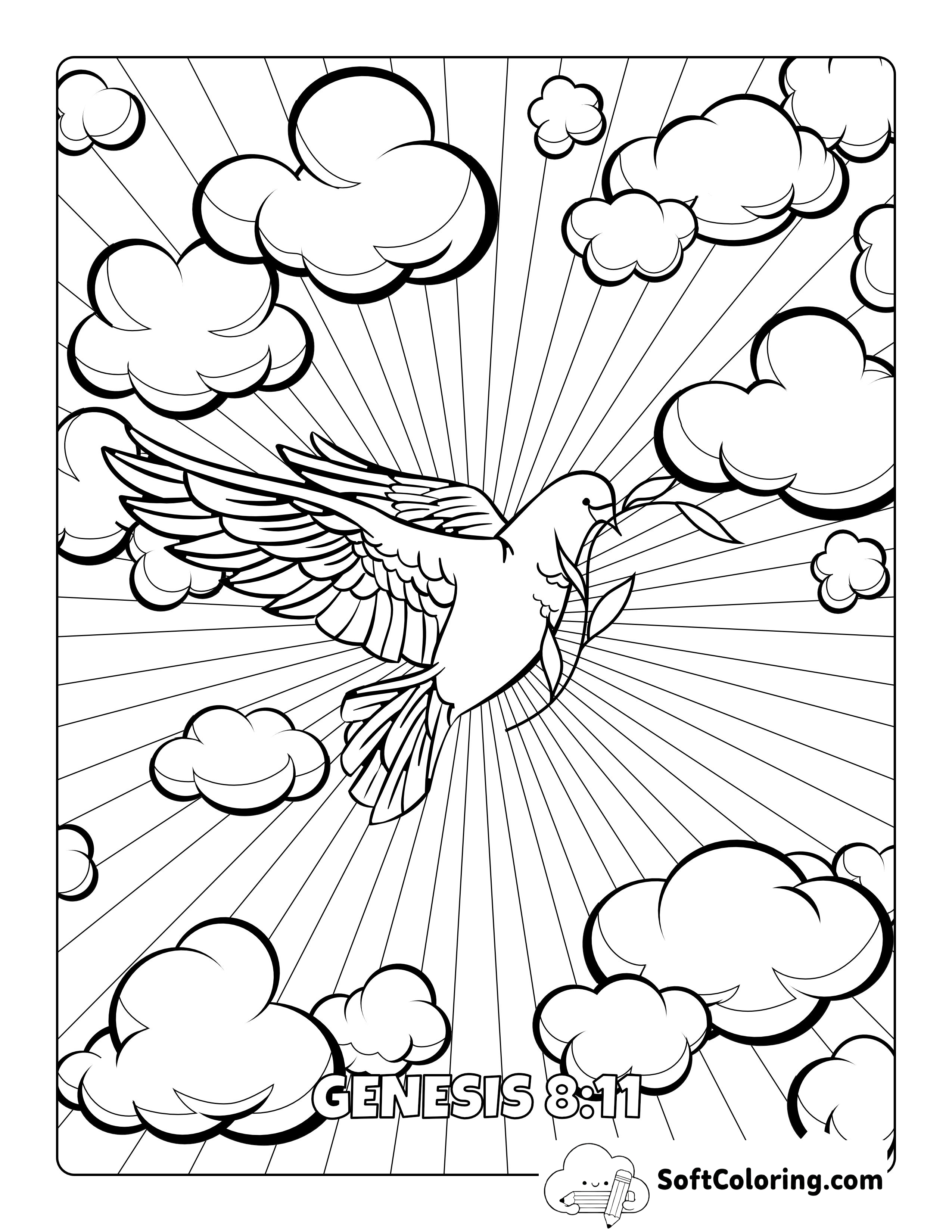 Dove with Olive Branch Genesis Coloring Sheet