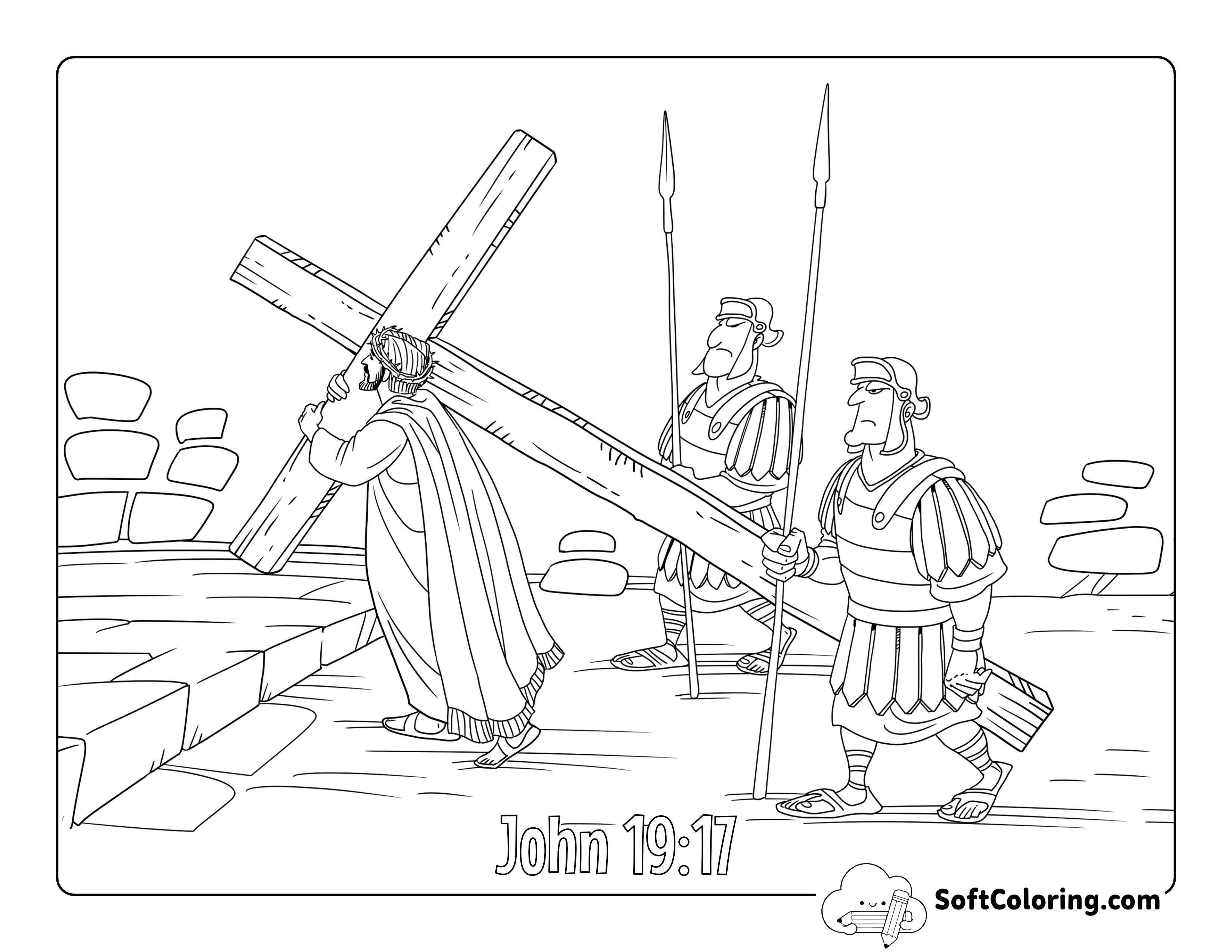 Jesus Carrying His Cross Easter Picture to Color