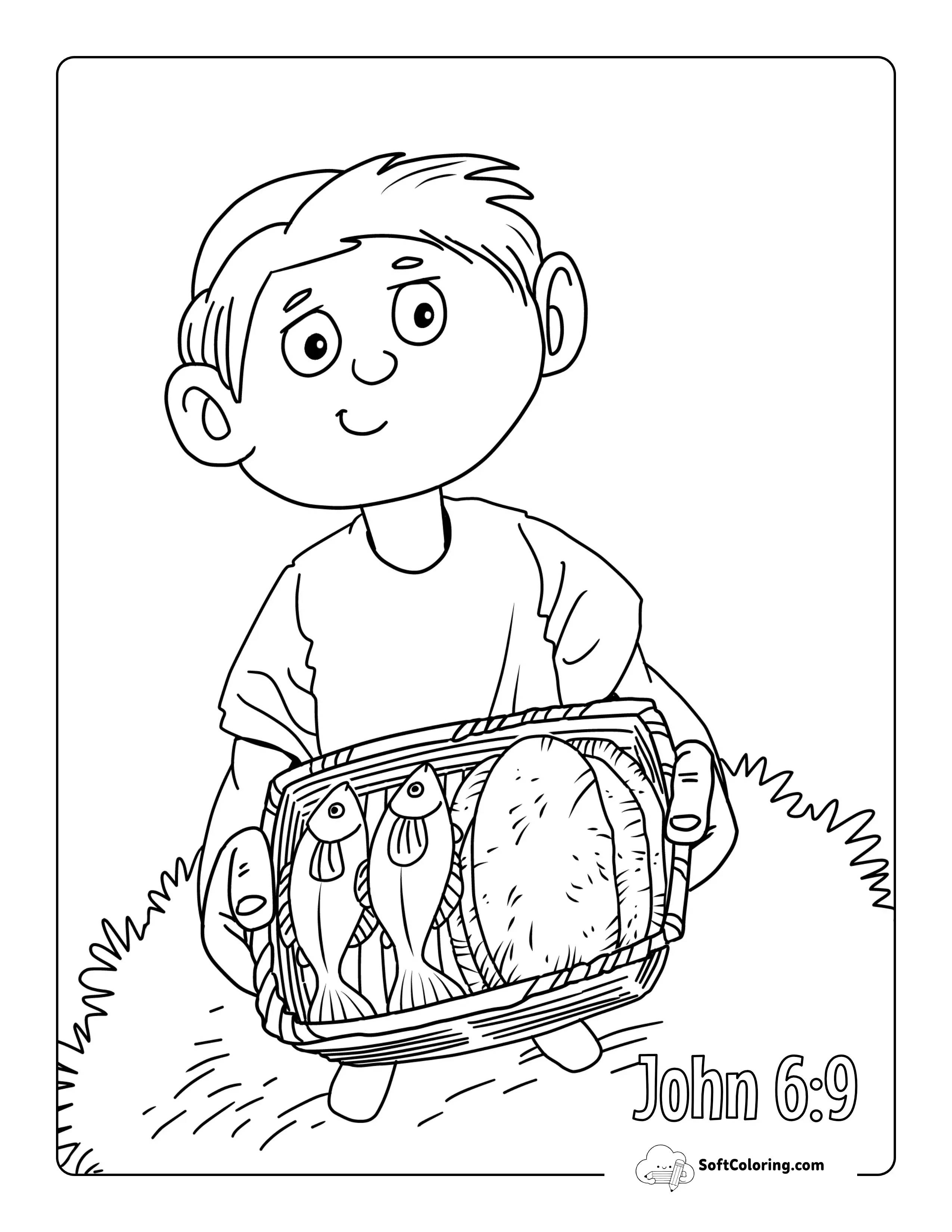 Boy With Two Fish And Five Loaves Picture To Color