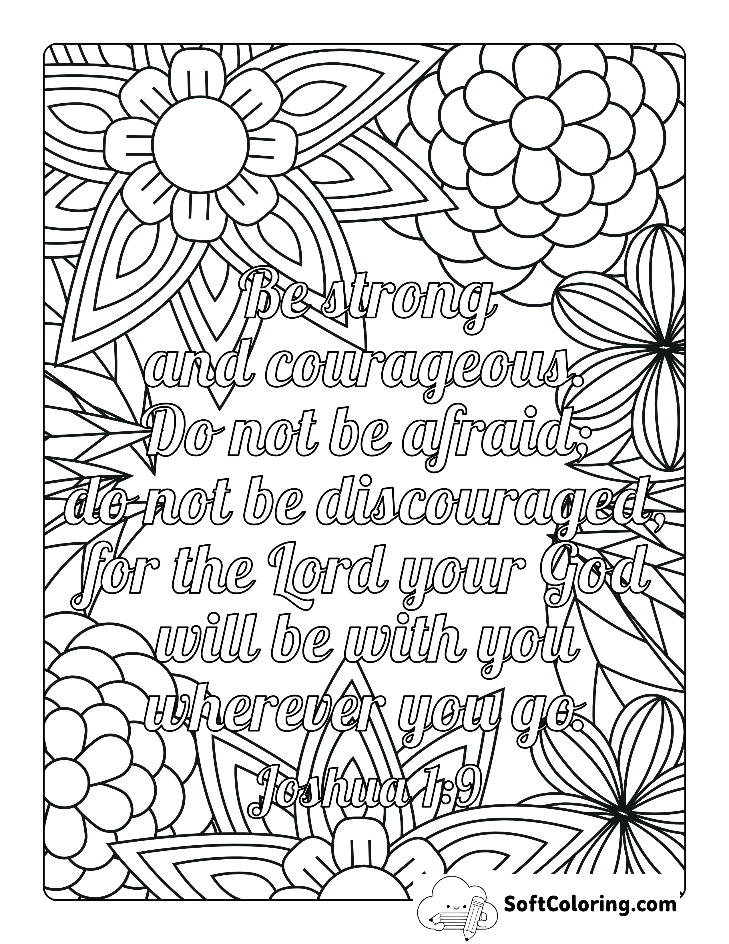 "Strong, Brave, Fearless" Bible Quote to Color