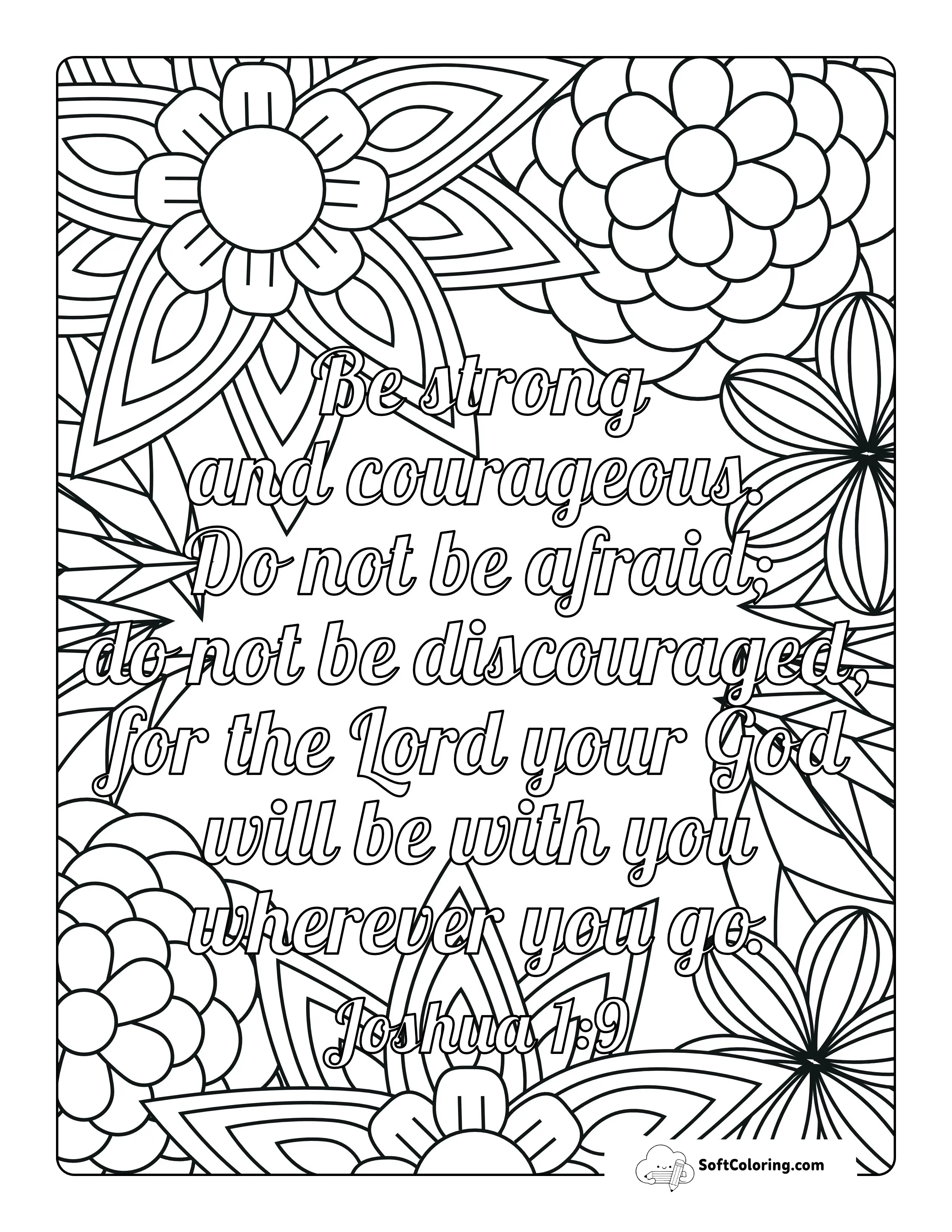 "Strong, Brave, Fearless" Christian Coloring Page For Adults