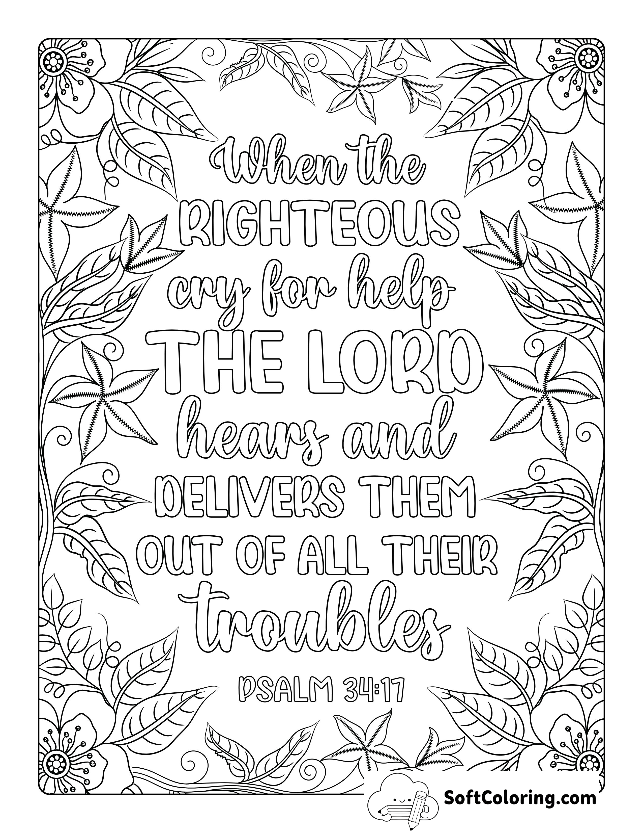 Psalm 34 Bible Quote Coloring Page