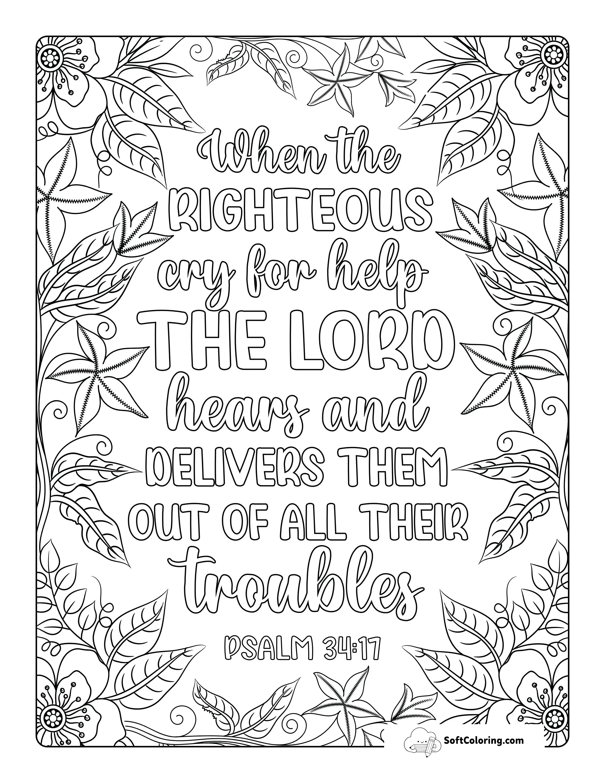 Psalm 34 Bible Quote Large Print Coloring Page For Seniors