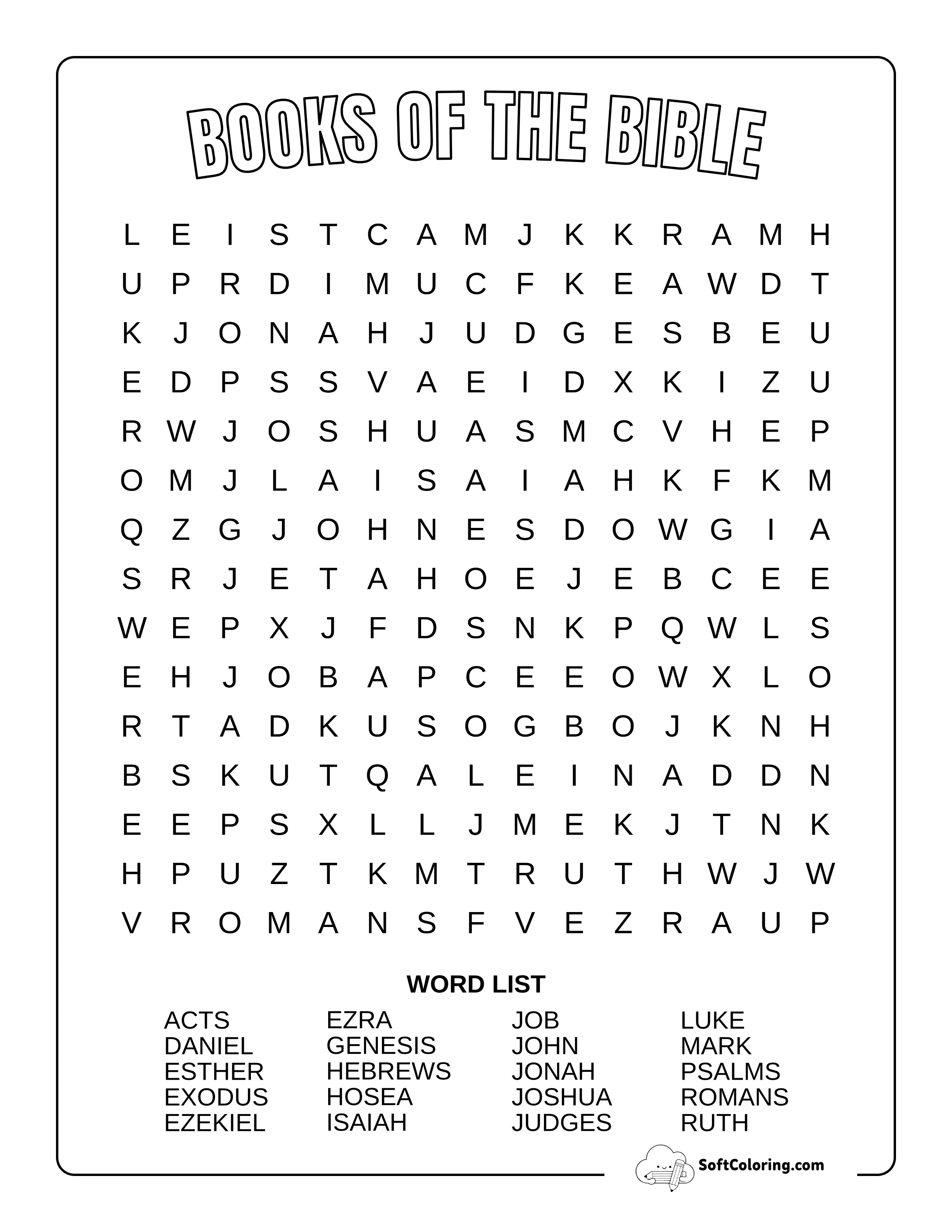 Books Of The Bible - 20 Word Puzzle