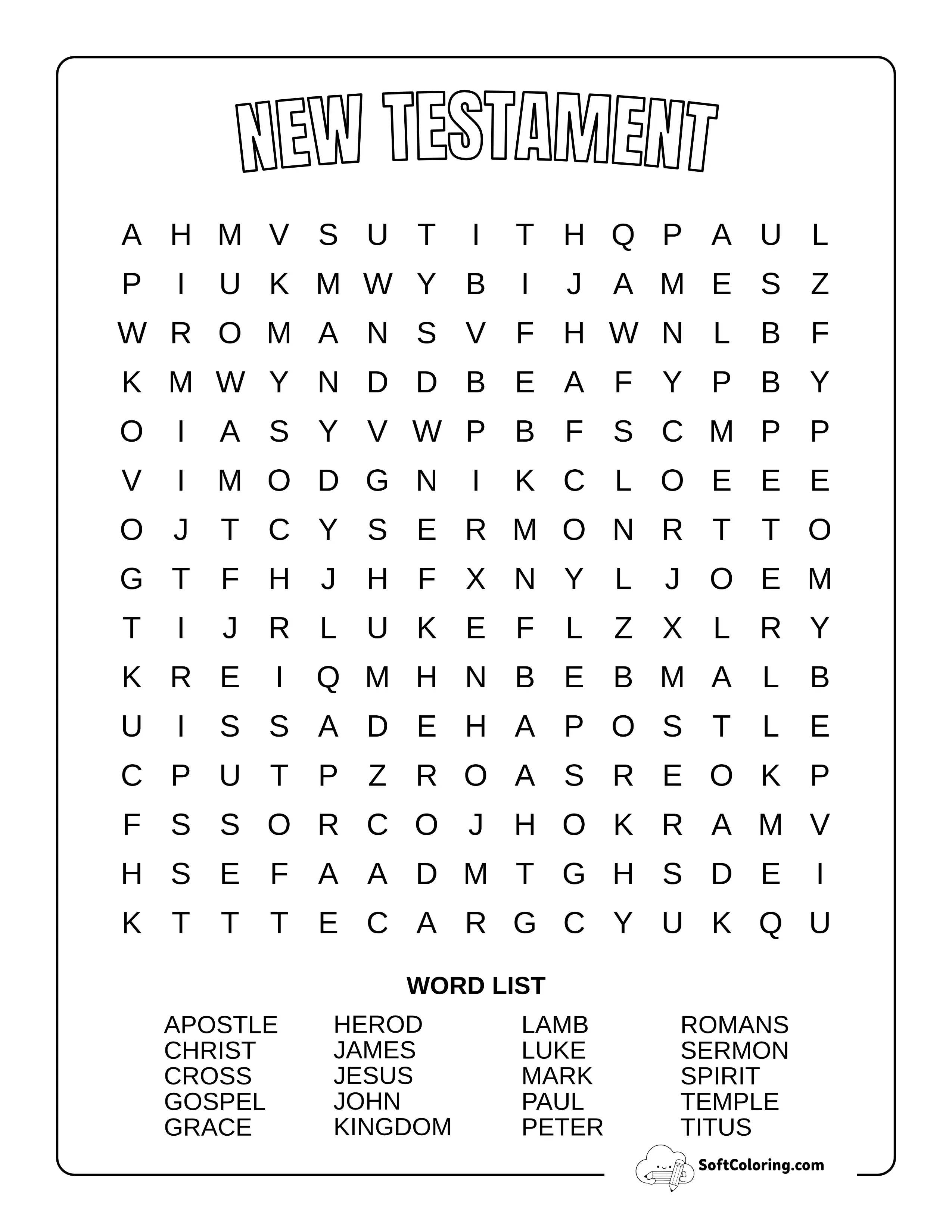 New Testament Word Search - 20 Word Puzzle