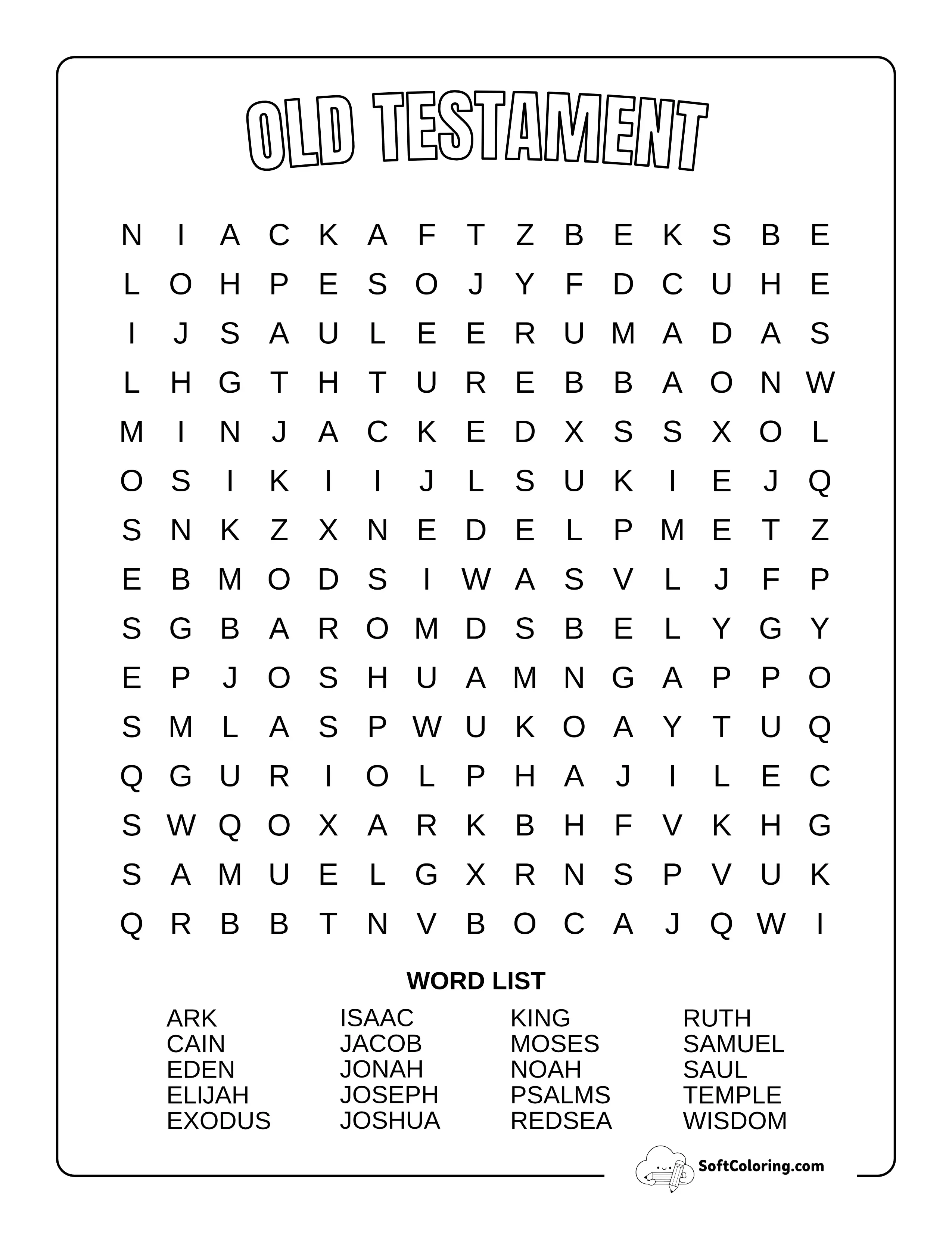 Old Testament Word Search - 20 Word Puzzle