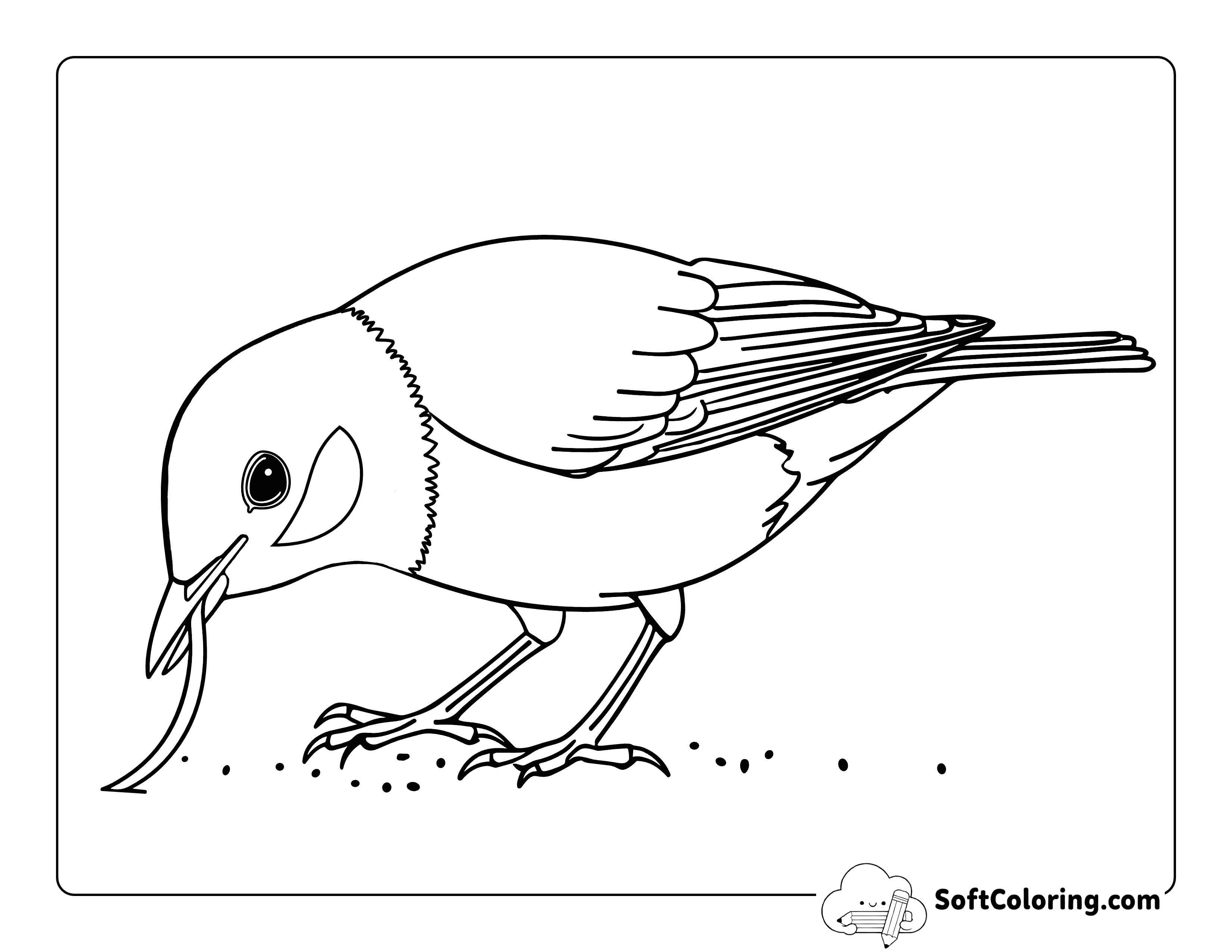 Bird Catching Worm Coloring Sheet
