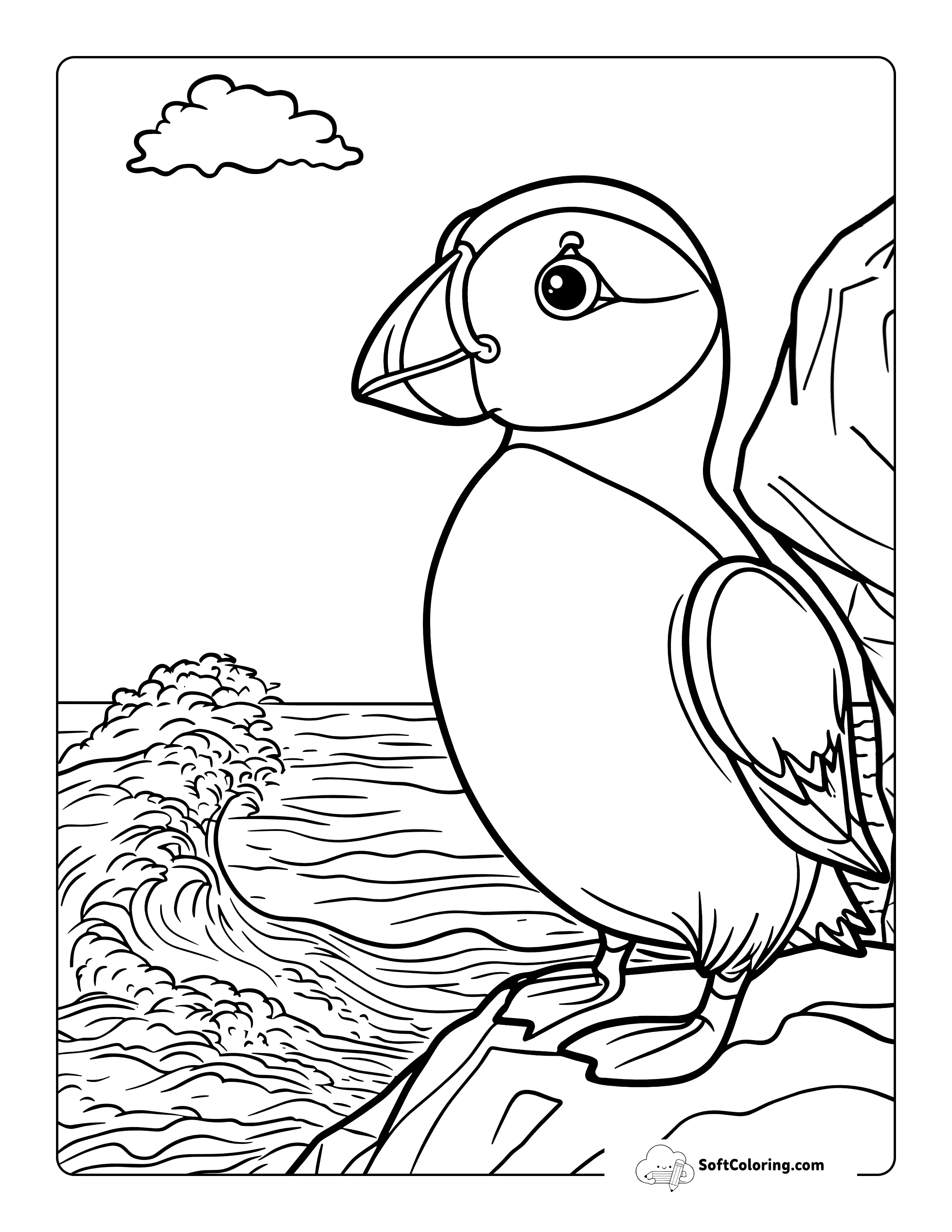 Seaside Puffin Bird Coloring Page