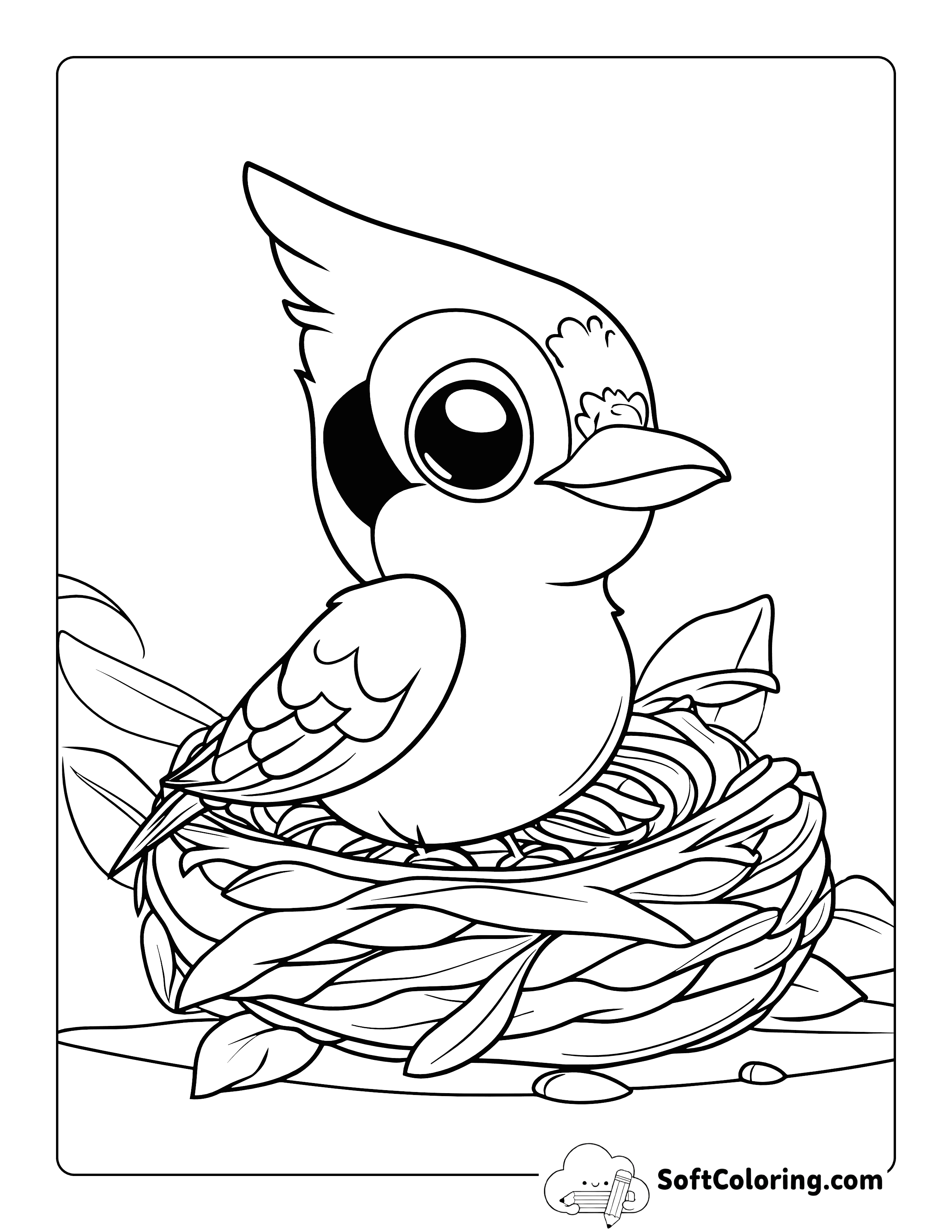 Easy Bird on Nest Coloring Page Printable
