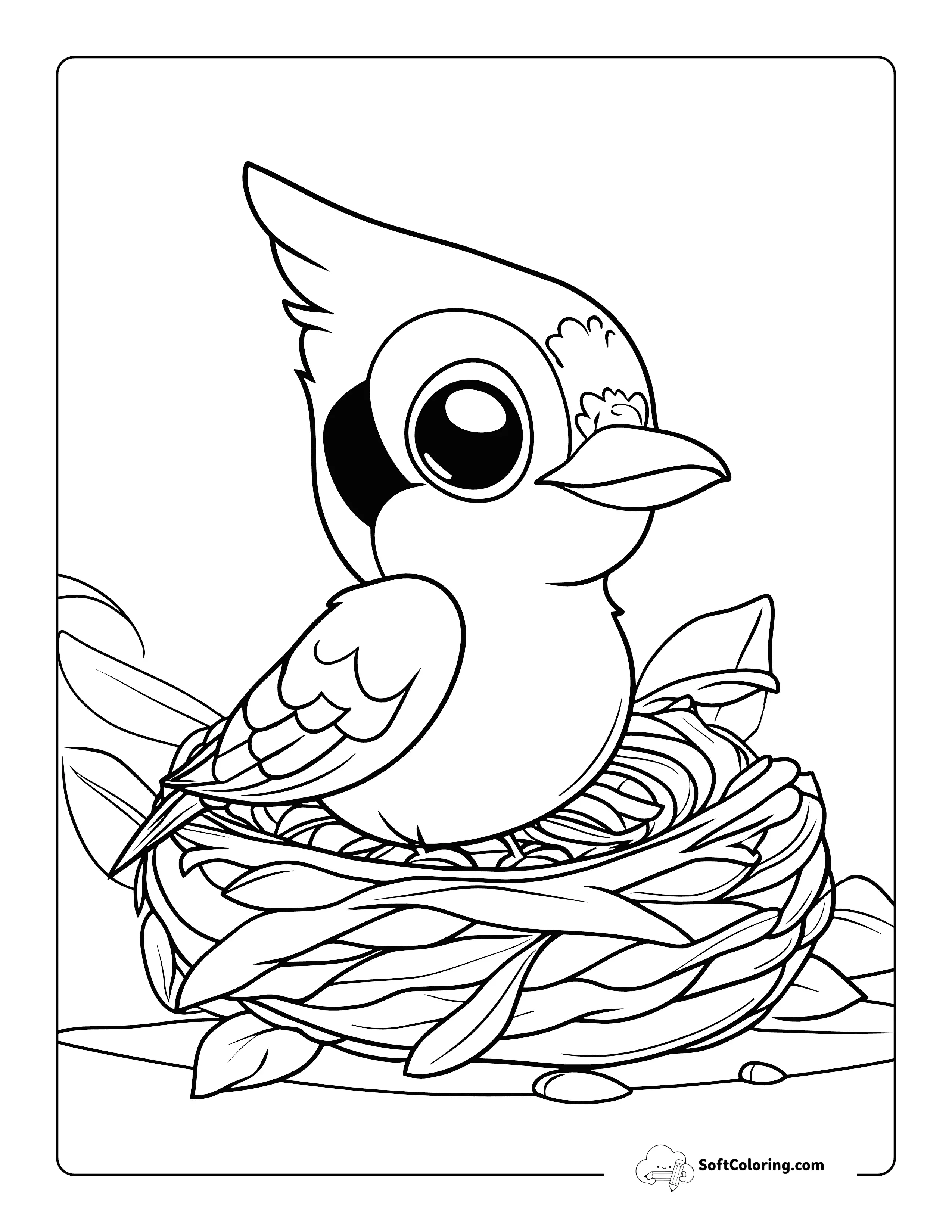Easy Bird On Nest Coloring Page Printable