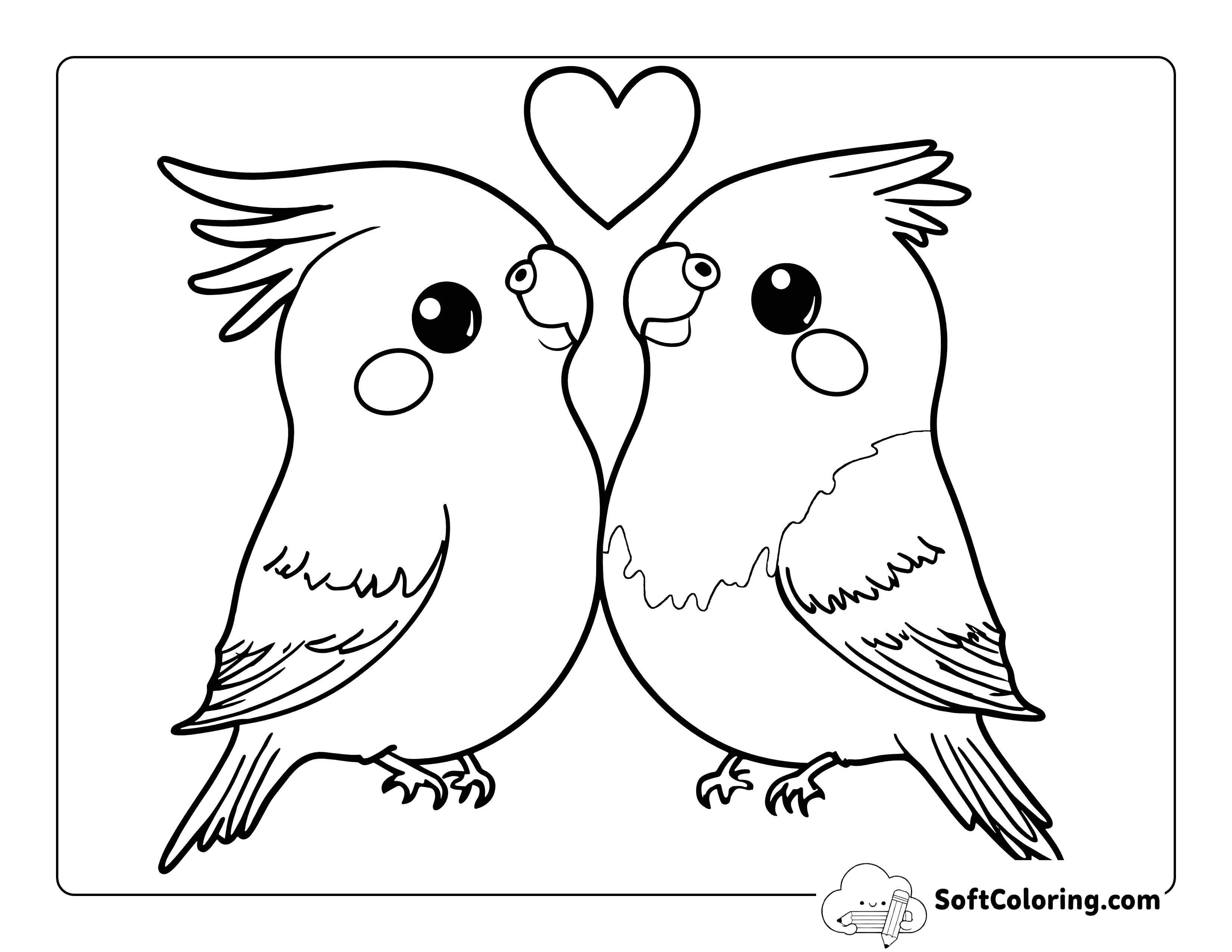 Heart and Love Birds Coloring Page Printable