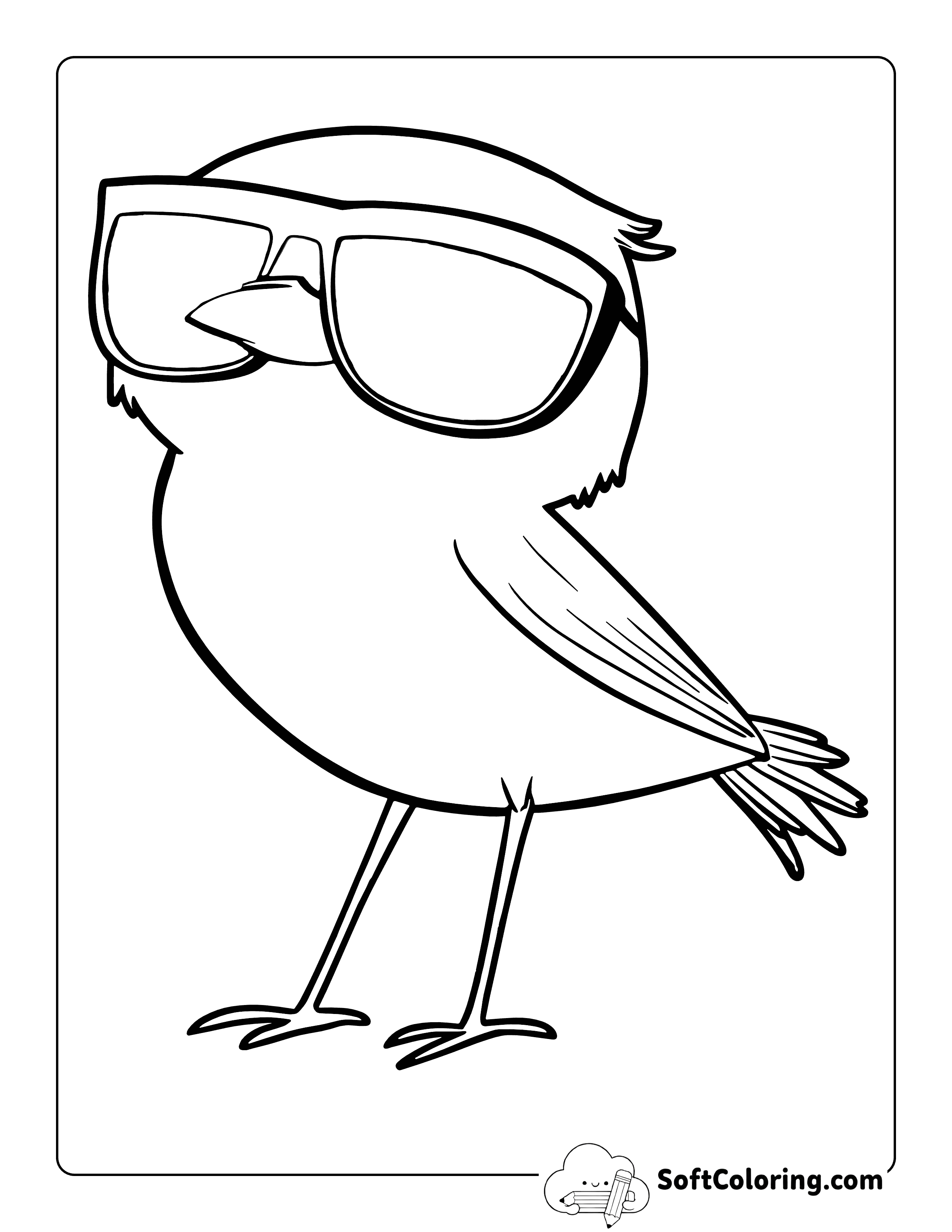 Cute Bird with Sunglasses Coloring Sheet