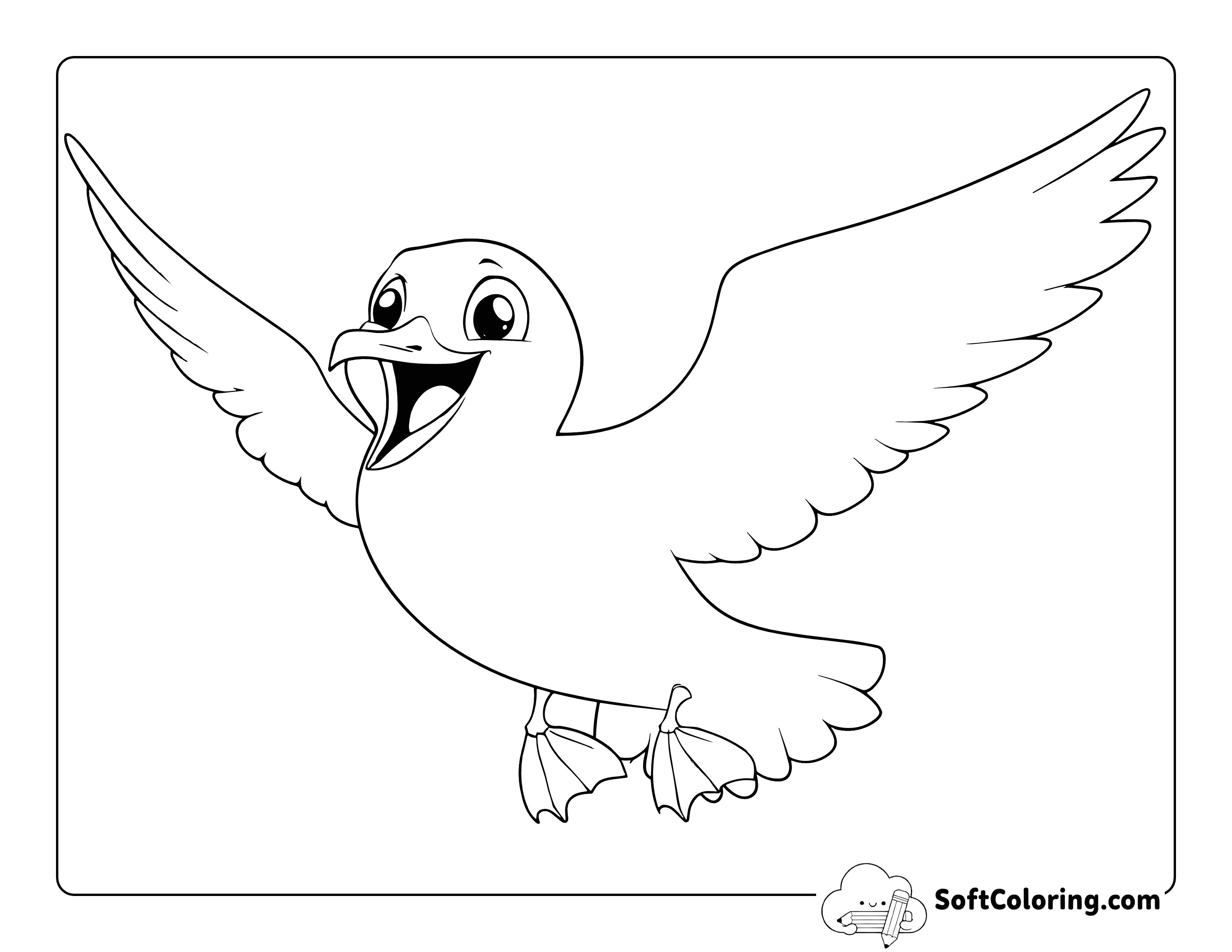 Simple Seagull Bird in Flight Coloring Page