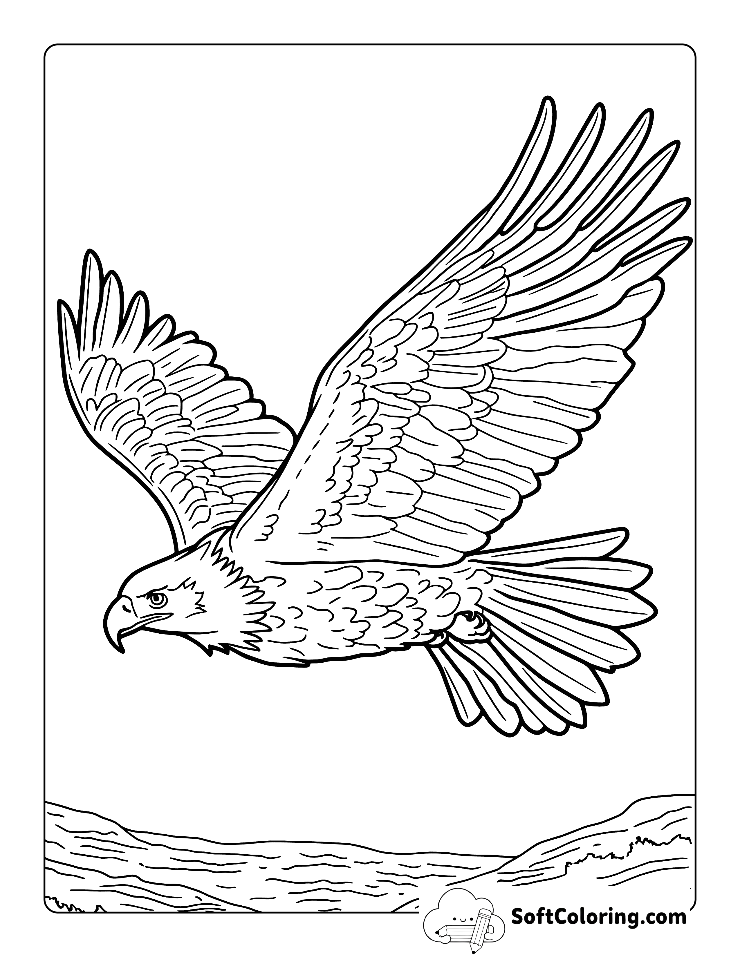 Simple Realistic Bald Eagle Coloring Sheet for Adults