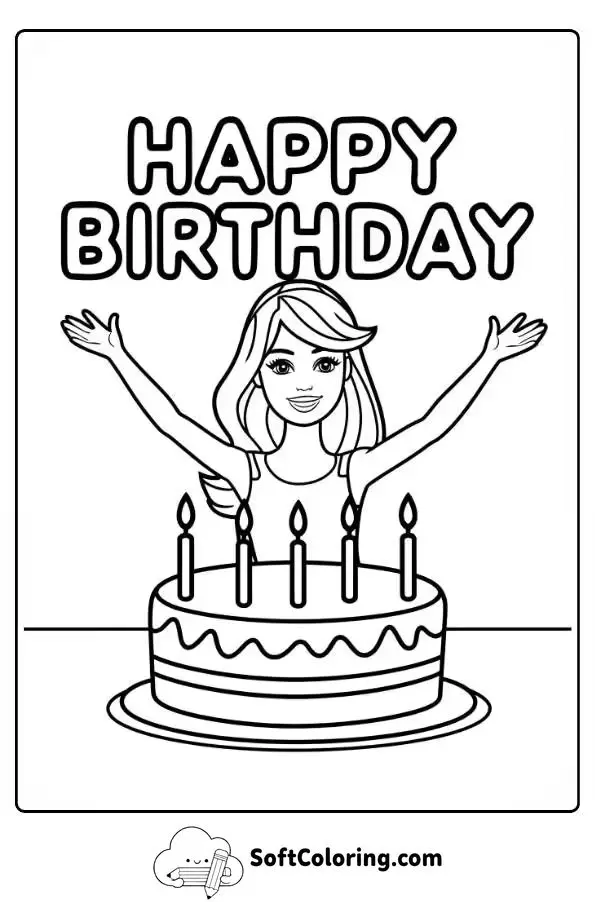 Barbie Birthday Coloring Page