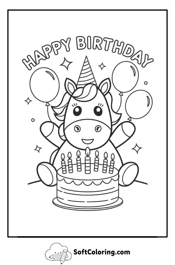 Unicorn Birthday Coloring Page