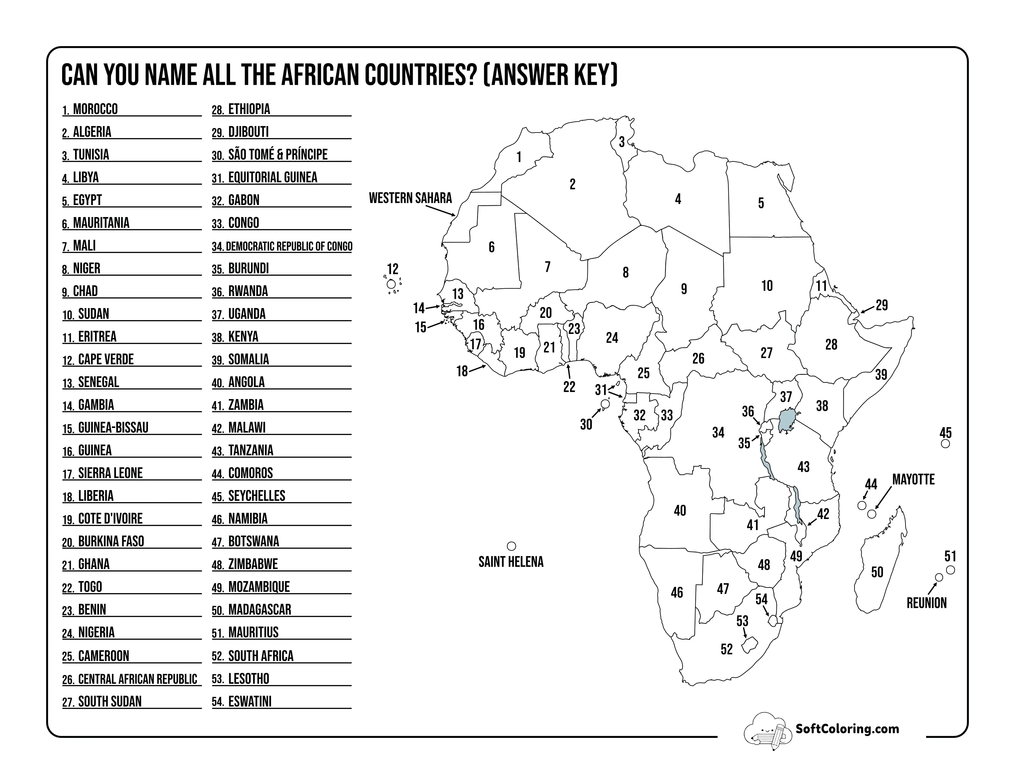 Labeled Africa Map Free Download For Studying