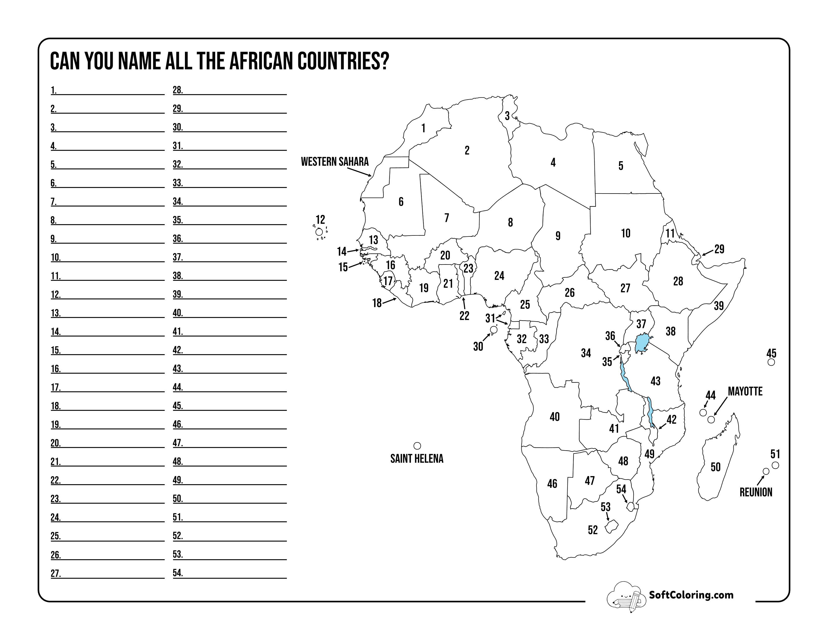 Blank Africa Map Quiz And Worksheet
