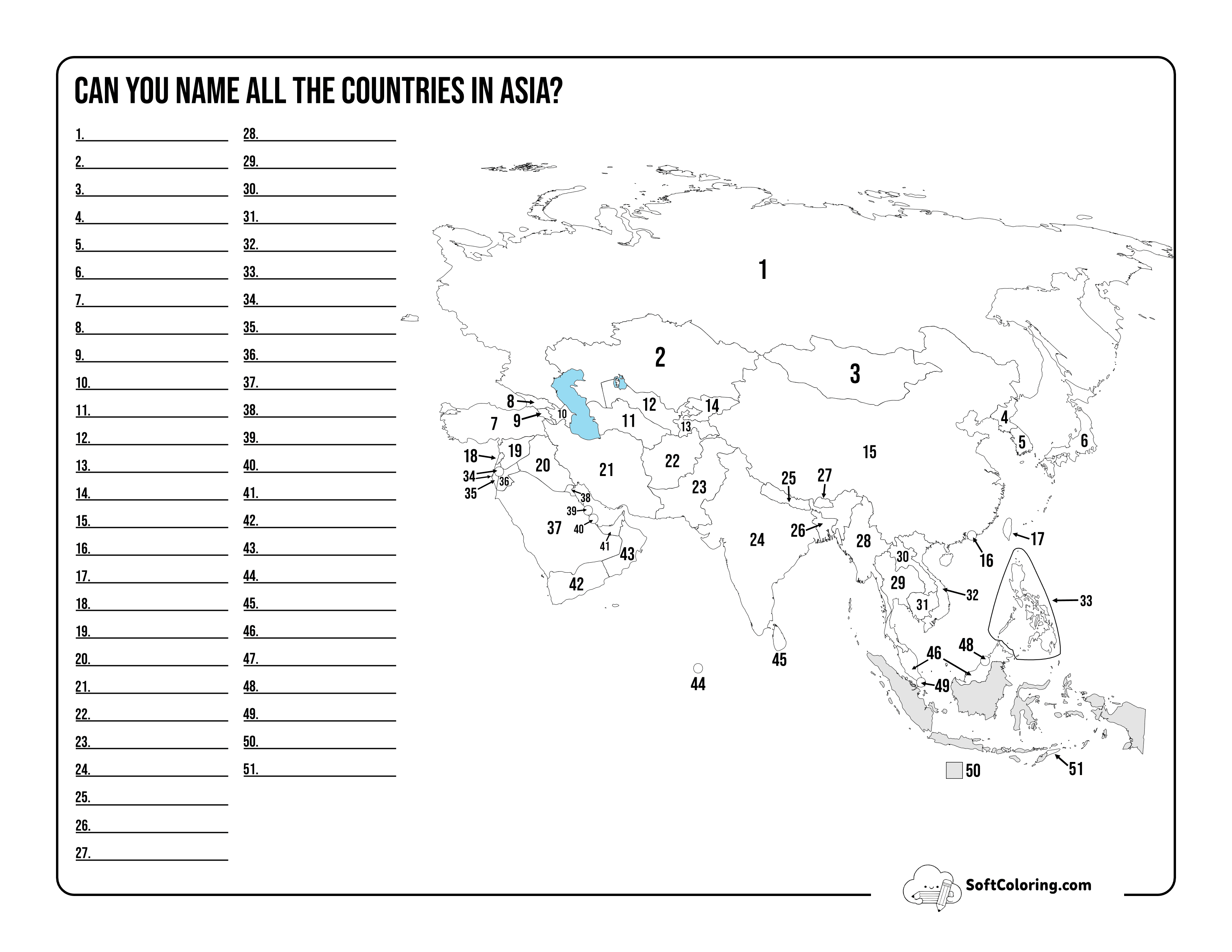 Printable Asia Map Quiz To Fill In
