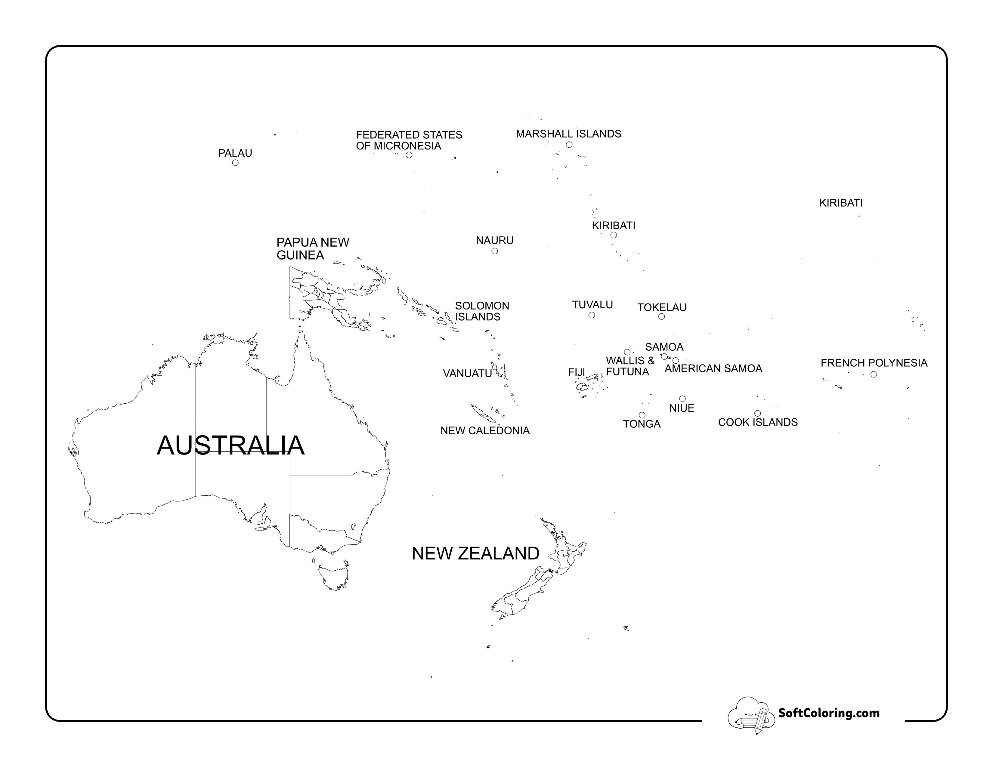 Blank Printable Map Of Oceania And Australia