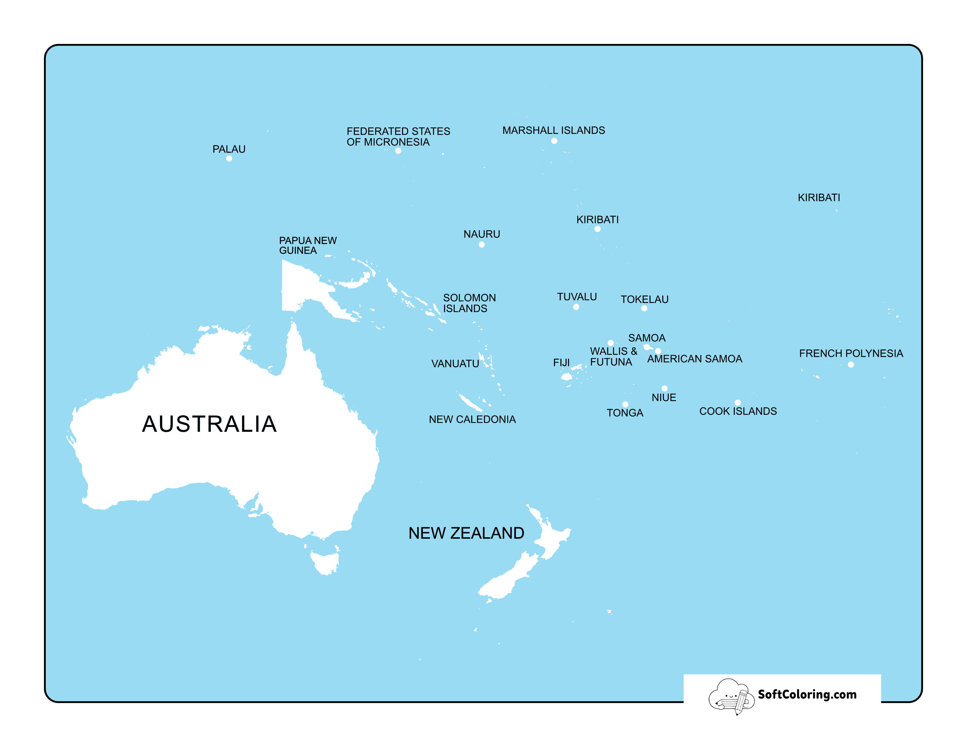 Printable Map Of Oceania And Australia With Oceans