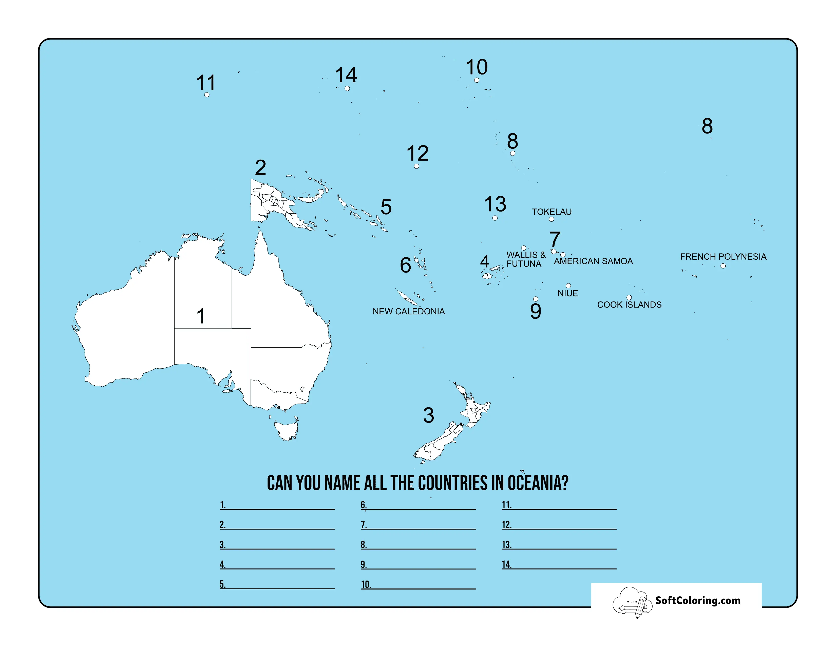 Printable Map Of Oceania Quiz For Studying