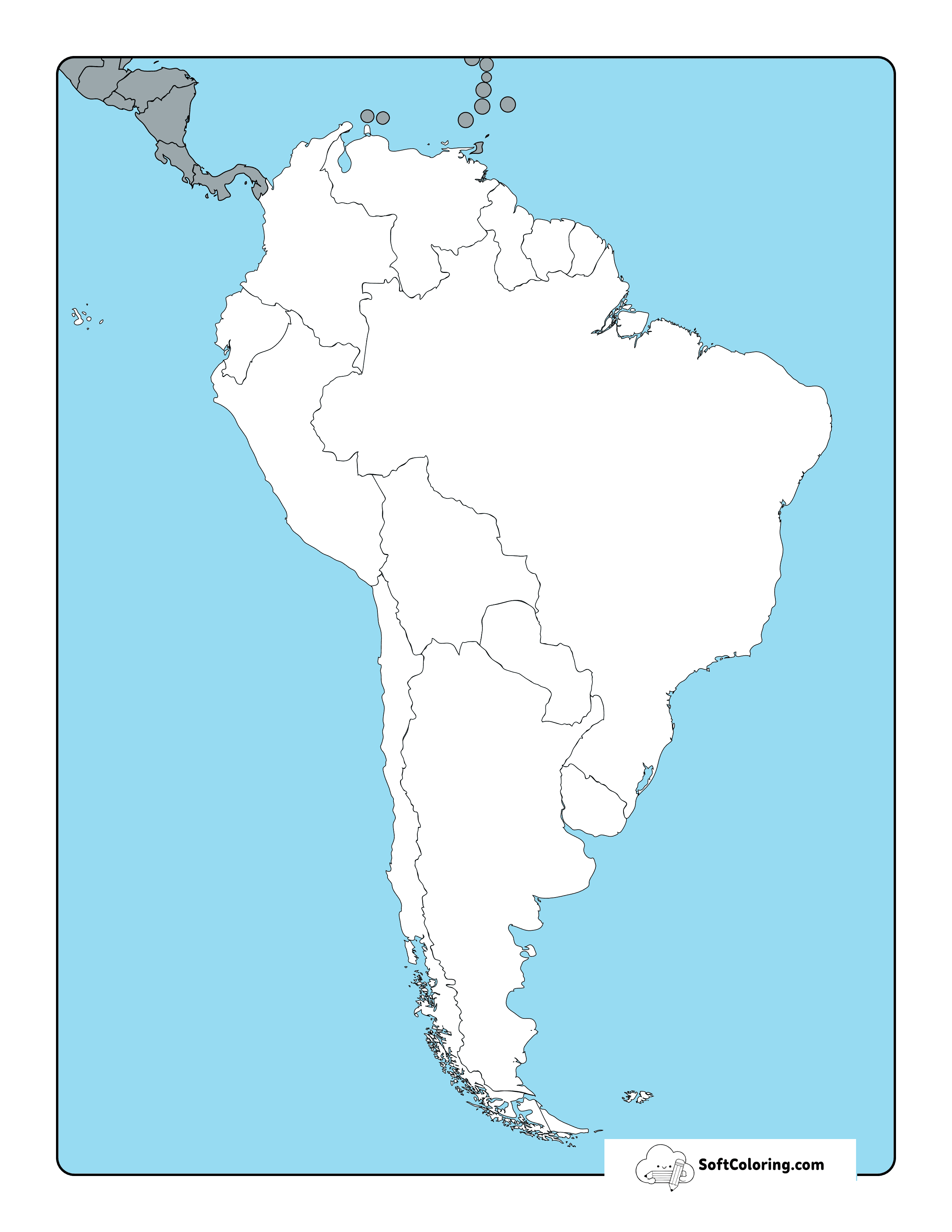 Blank South America Outline With Ocean