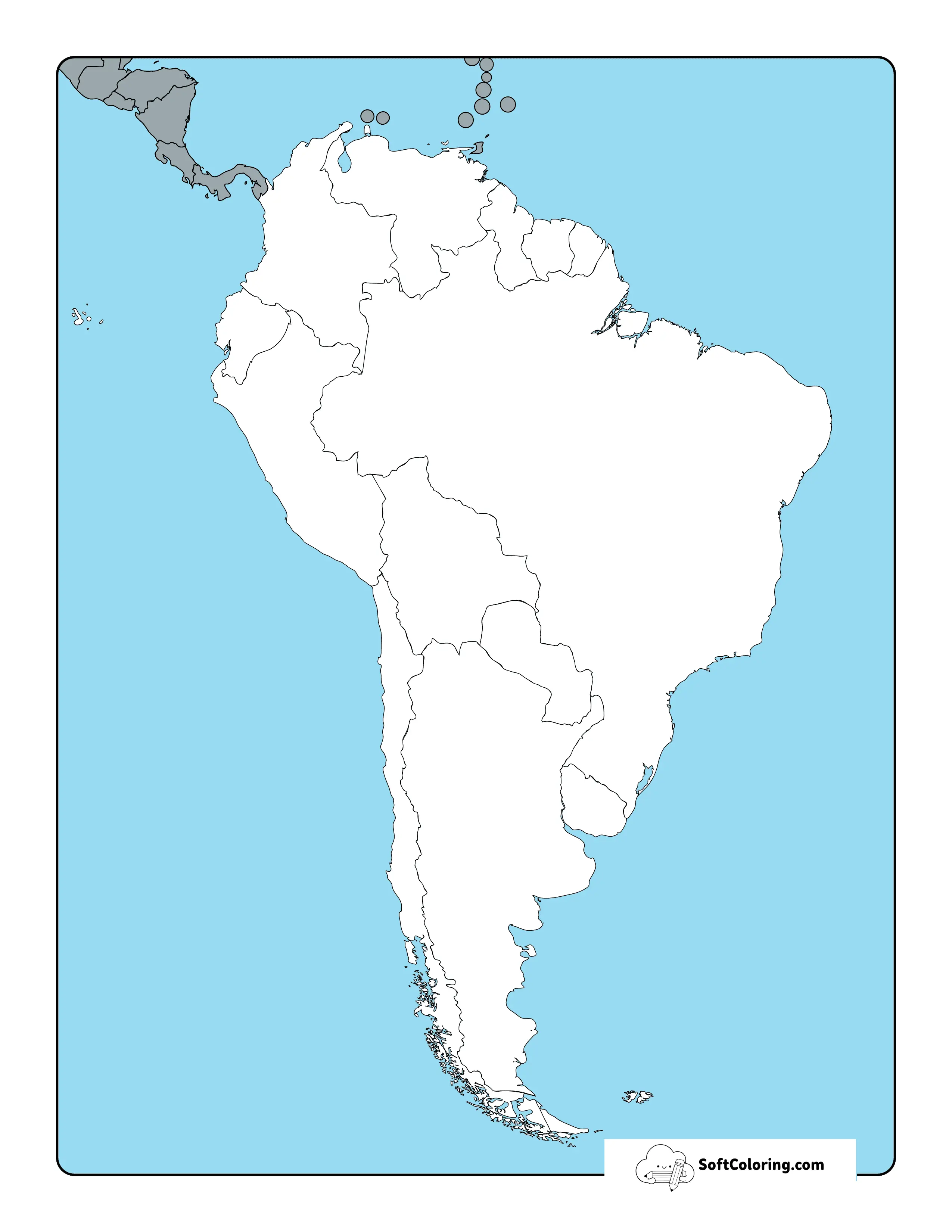 Blank South America Outline With Ocean