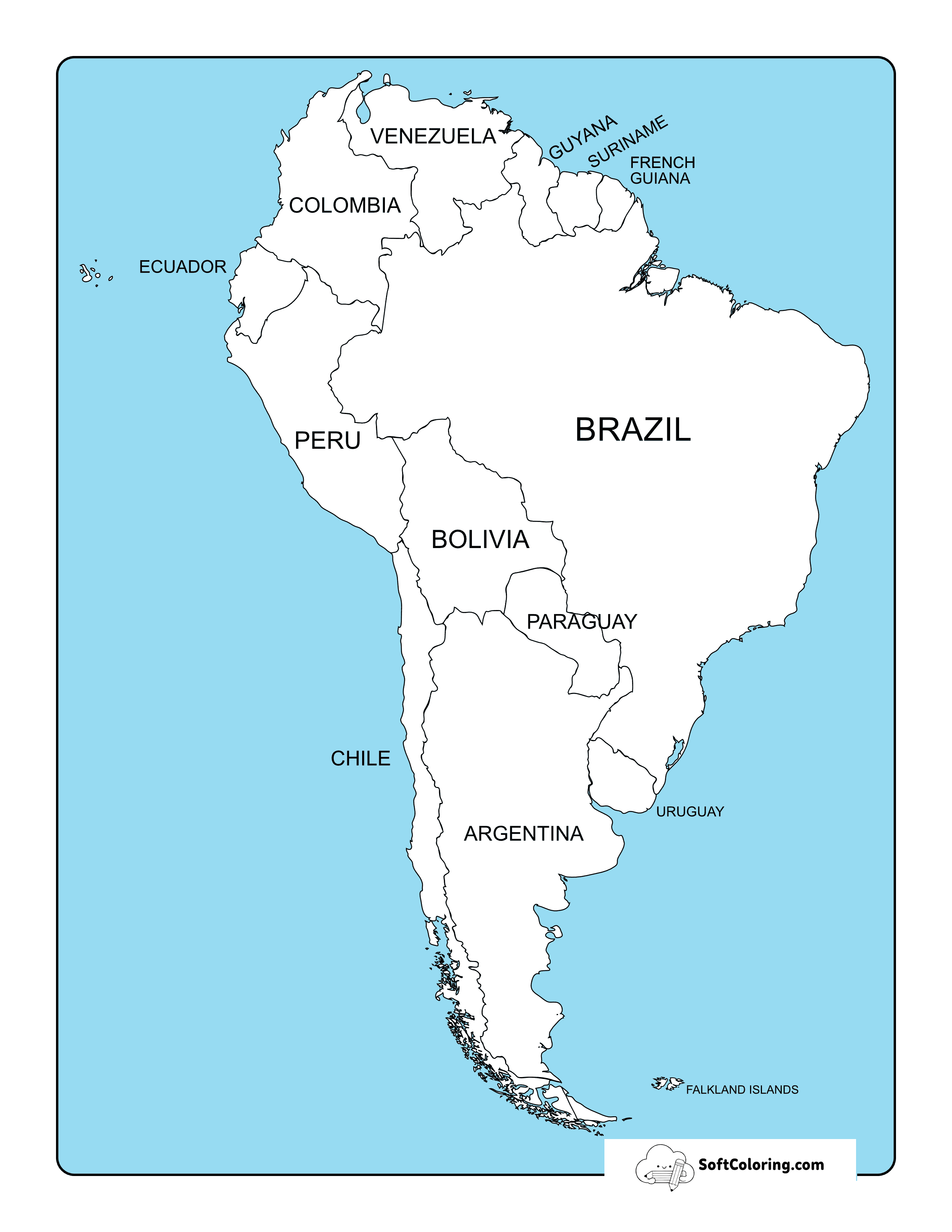 Printable South American Countries Map Poster