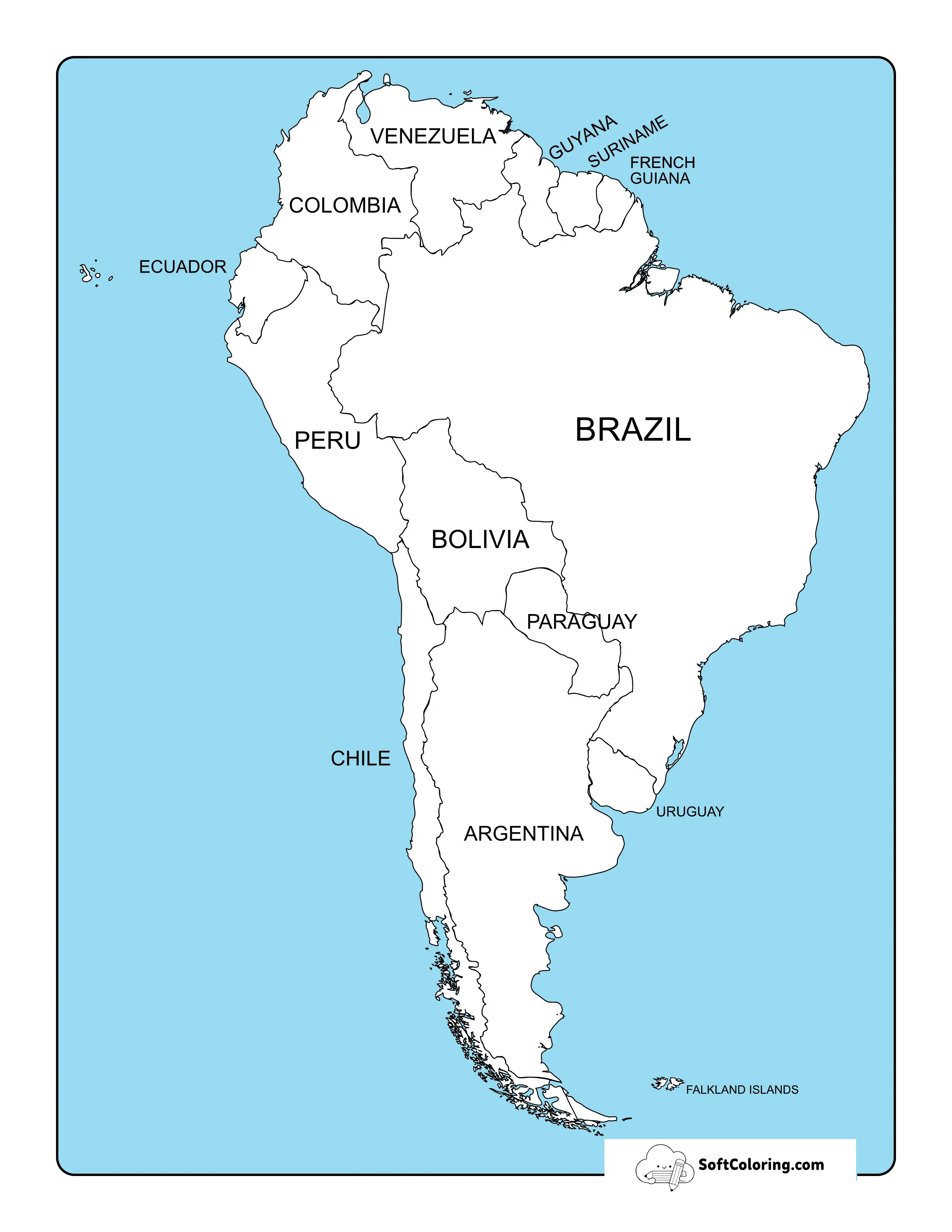 Printable South American Countries Map Poster