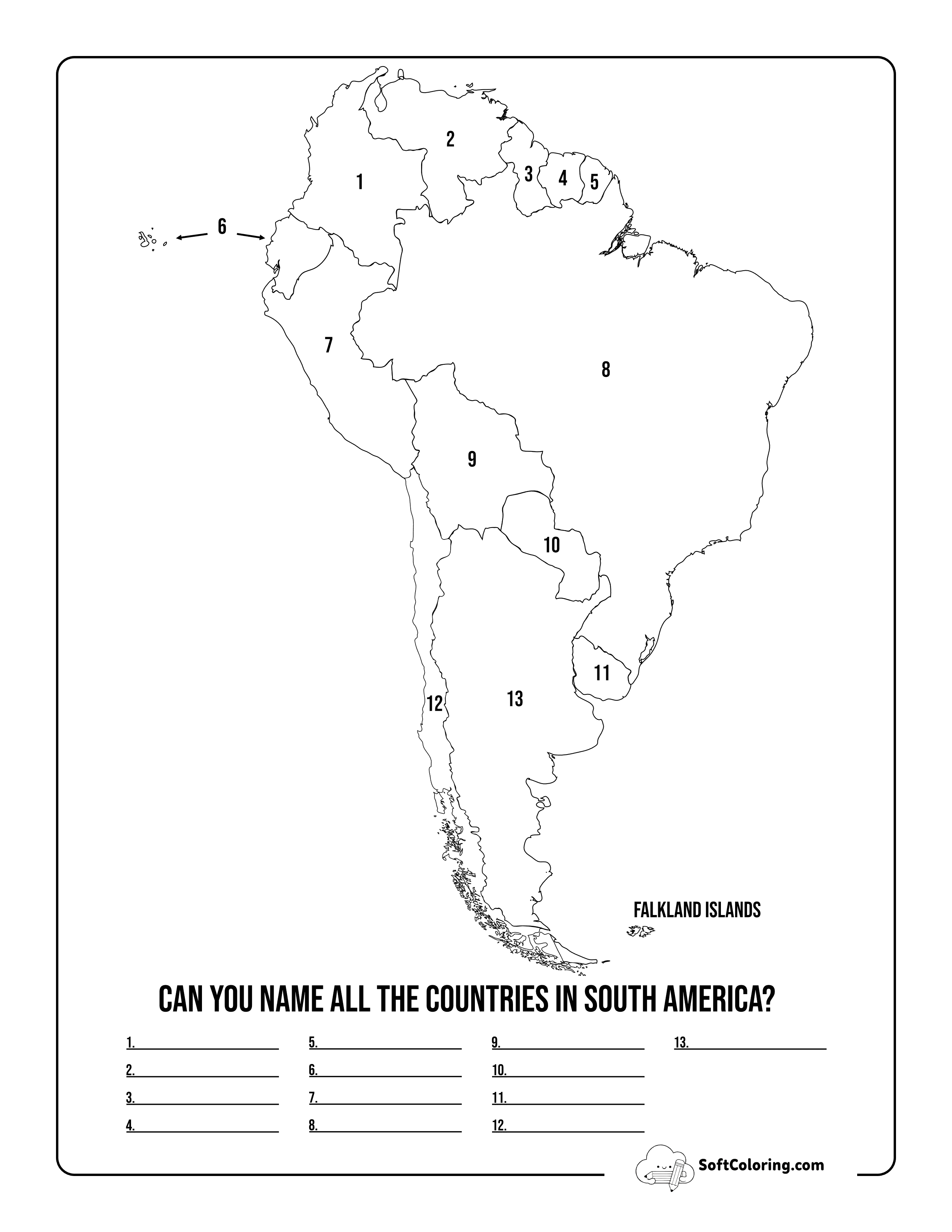 Printable South America Map Quiz