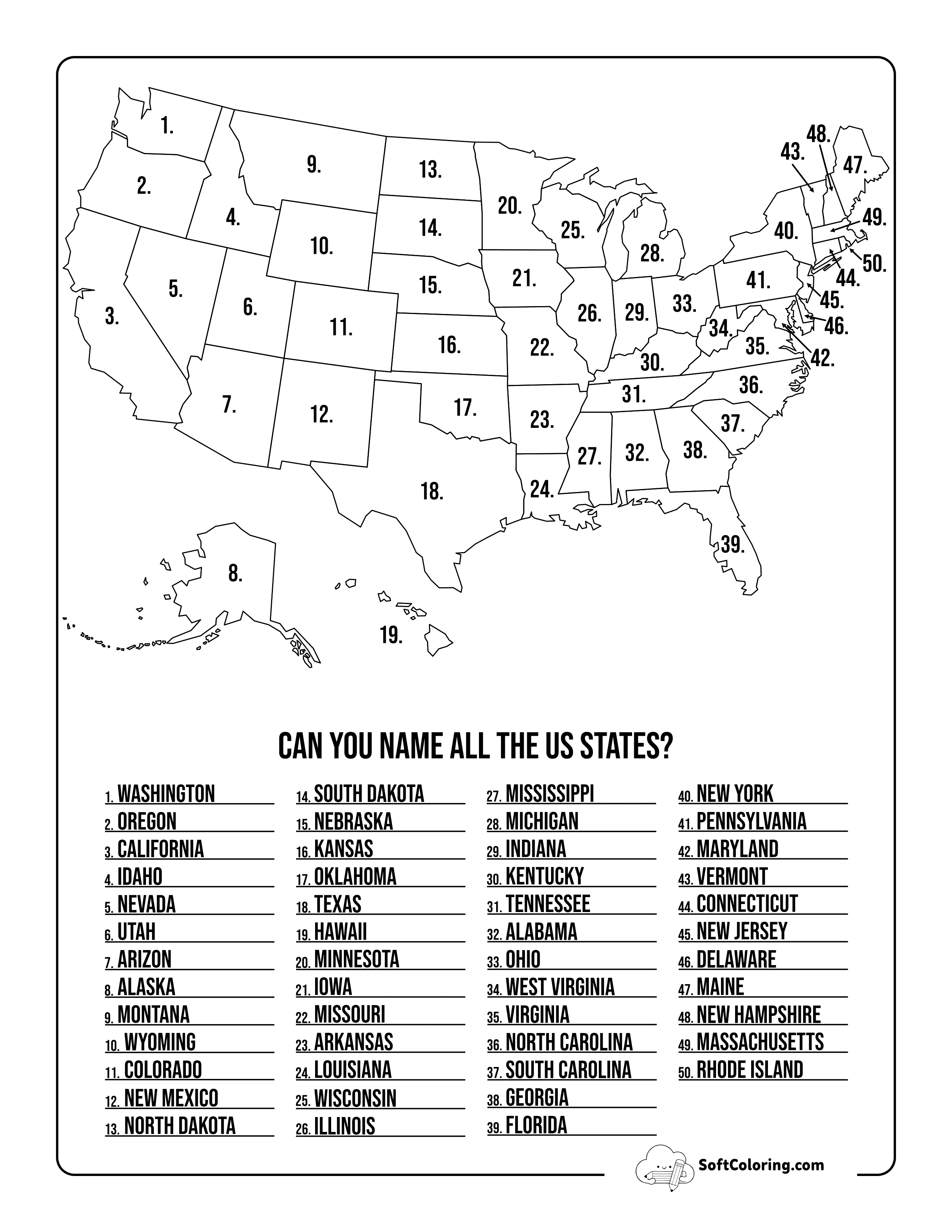 Printables Us States Map Quiz - Answer Key