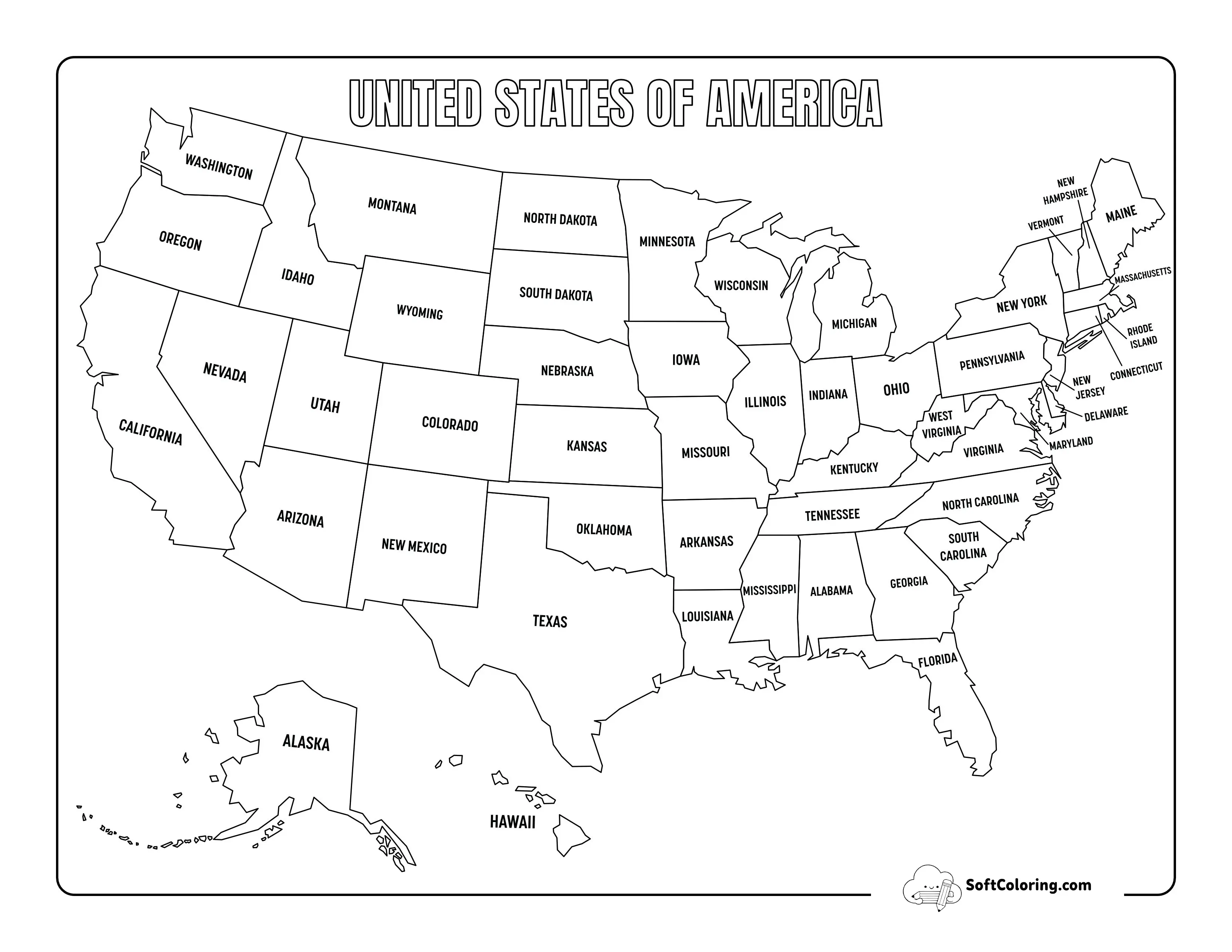 Printable Map Of Usa (With State Names)