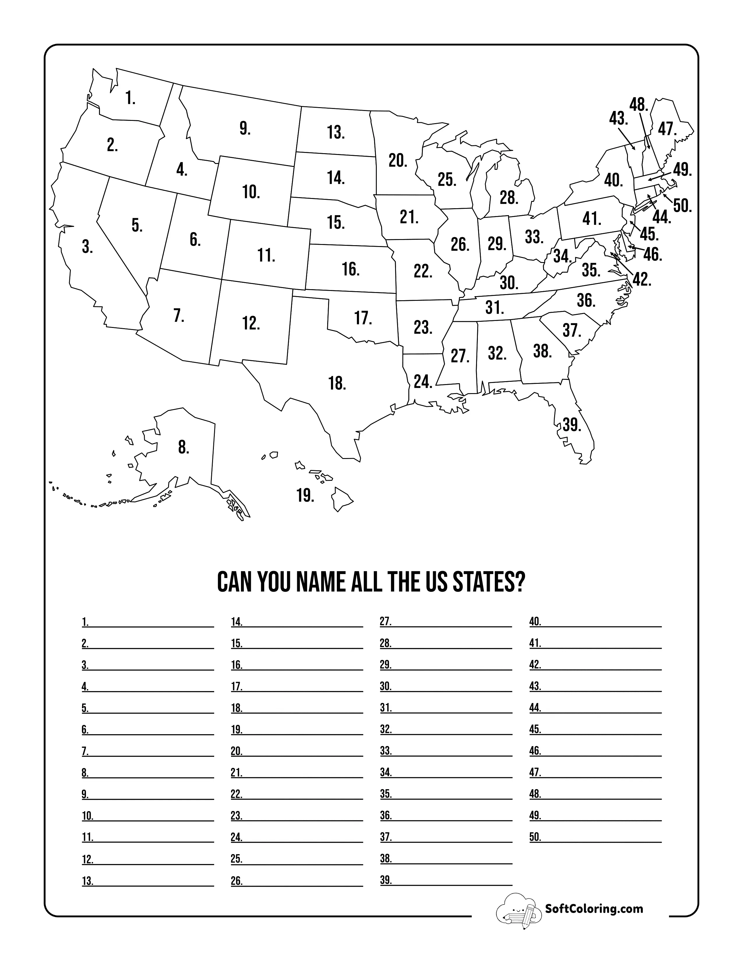Printables Us States Map Quiz
