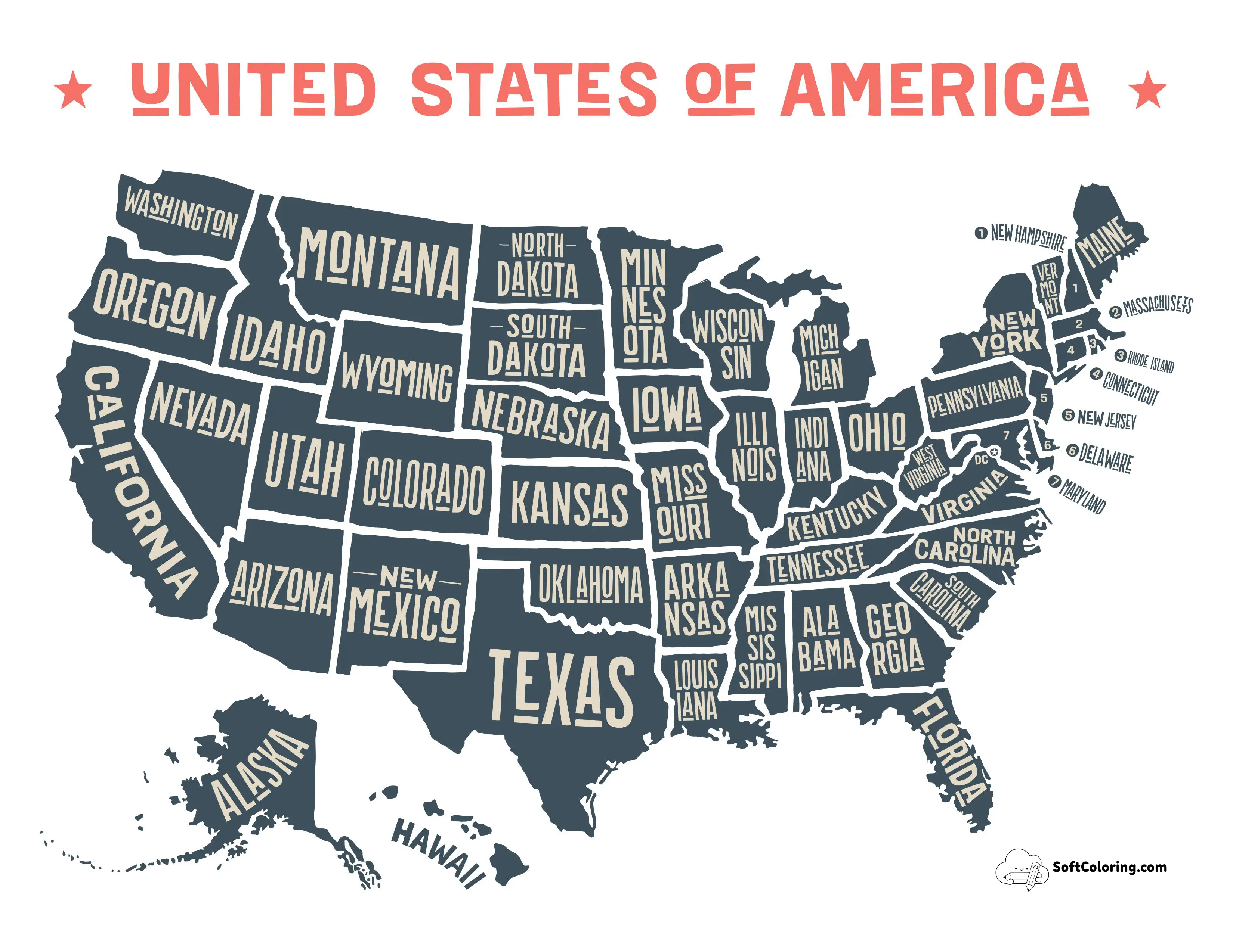 Free Printable Us Map Printable Poster(Red, White, Blue)