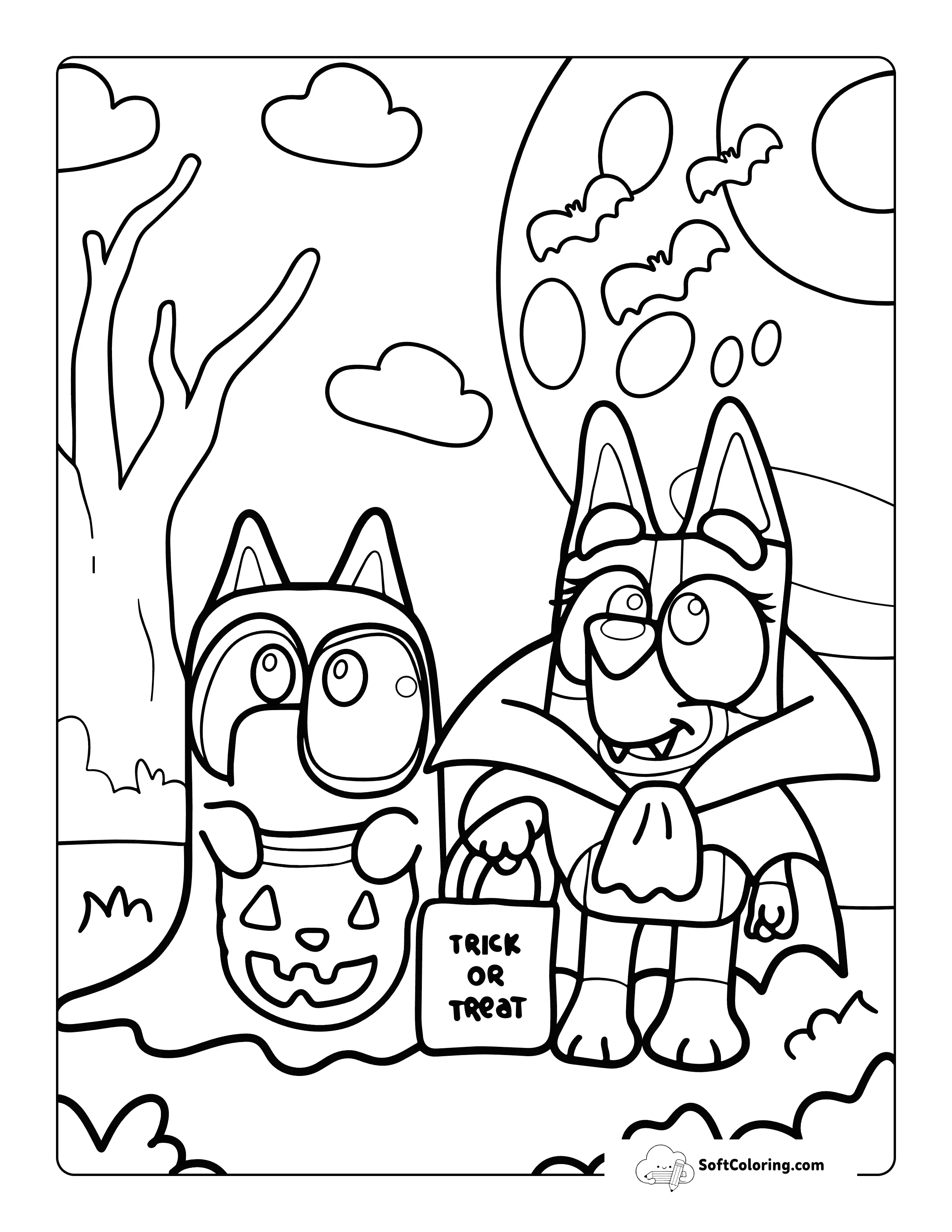 Bluey And Bingo-Inspired Halloween Coloring Sheet